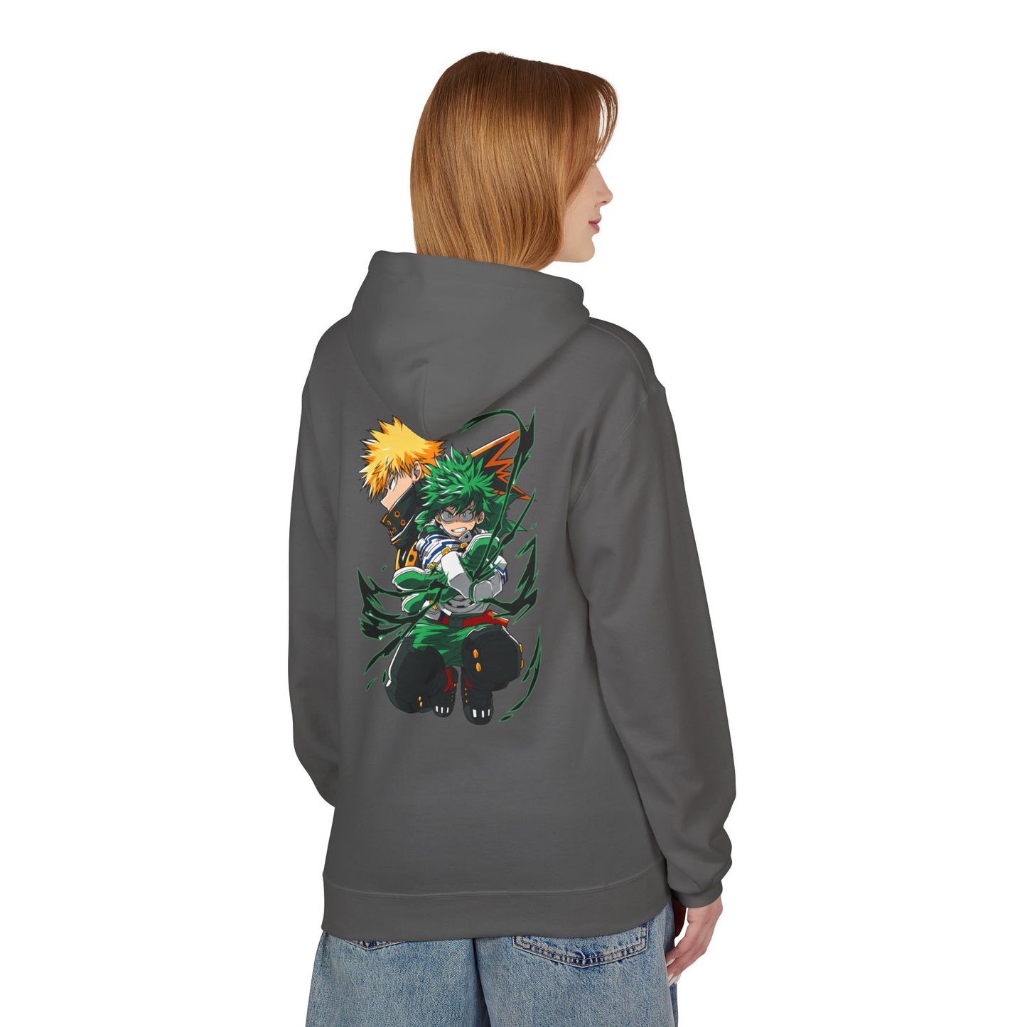 Anime Hero Duo Hoodie — Action Back Print with Japanese Logo