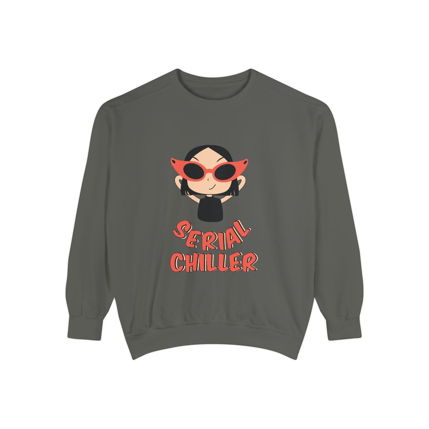 Serial Chiller Unisex Garment-Dyed Sweatshirt, Cozy Casual Wear, Gift for Relaxed Vibes, Cute Lounge Sweatshirt, Streetwear Style, [...] Printify