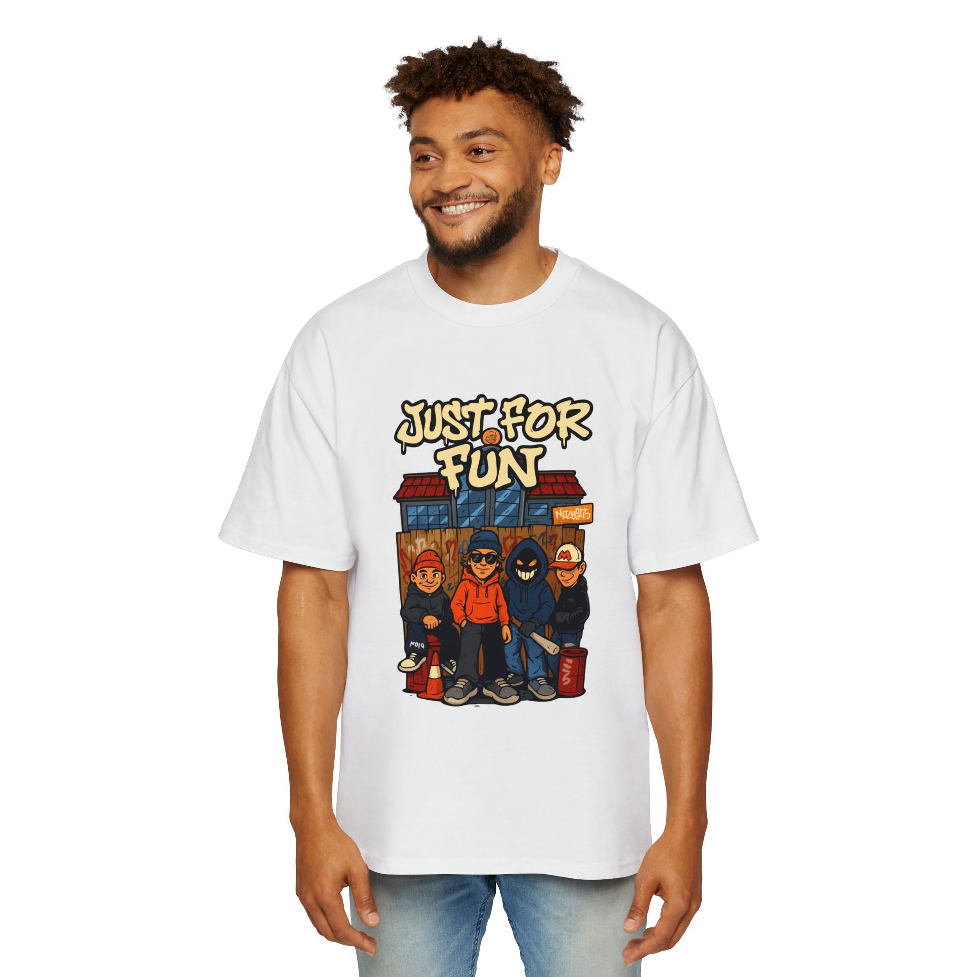 Just for Fun Oversized Tee, Men's Casual Shirt, Streetwear Fashion, Relaxed Fit Top, Gift for Him, Weekend Wear - Maklenn