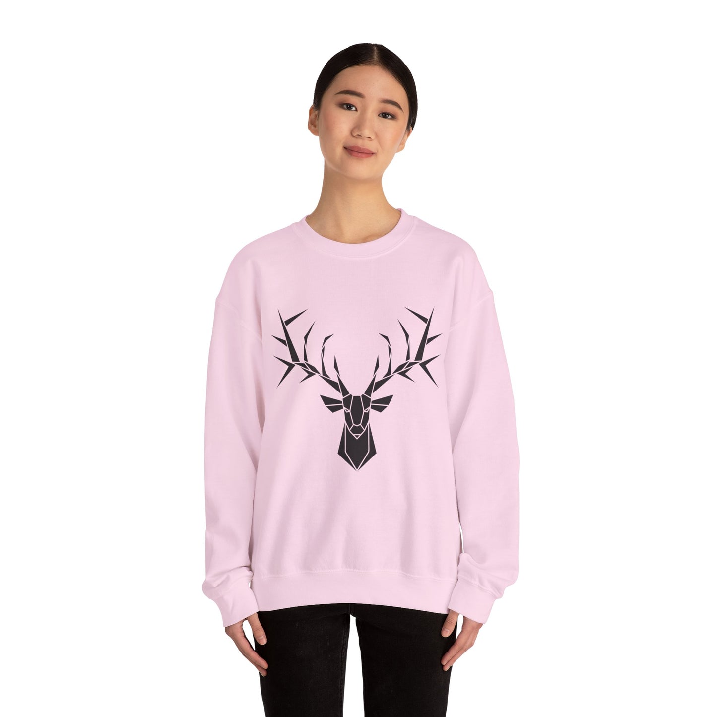 Geometric Stag Crewneck Sweatshirt — Minimal Black Deer Graphic Printify