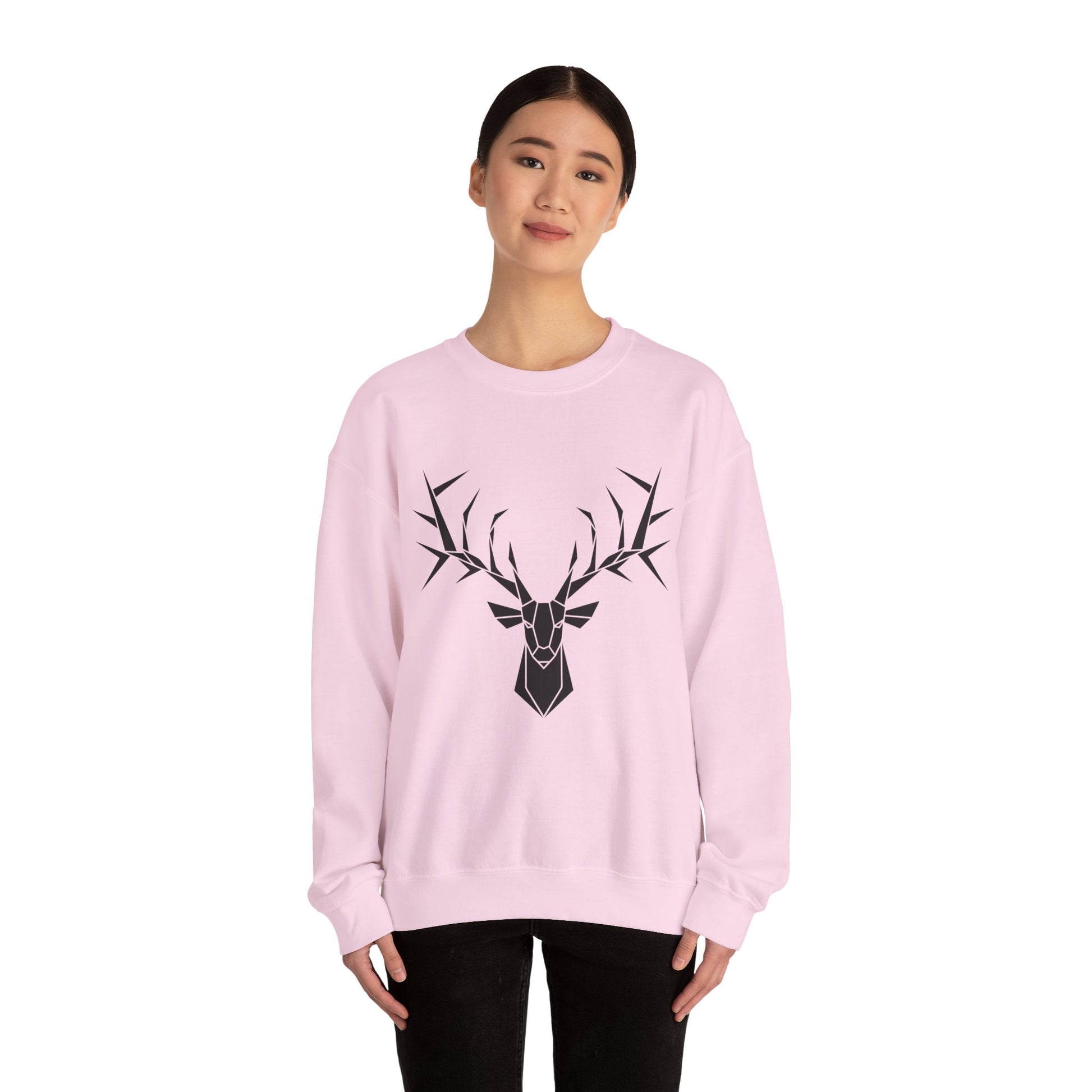 Geometric Stag Crewneck Sweatshirt — Minimal Black Deer Graphic Printify