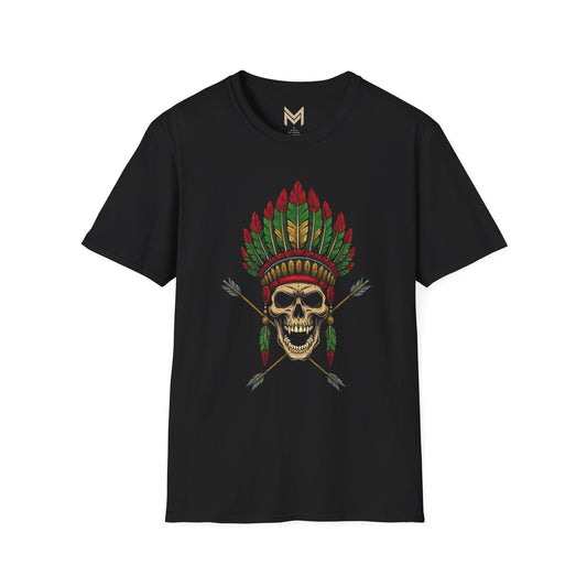 Skull and Feather Camp T-Shirt, Boho Unisex Tee, Festival Apparel, Edgy Graphic Shirt, Halloween Costume Top Printify