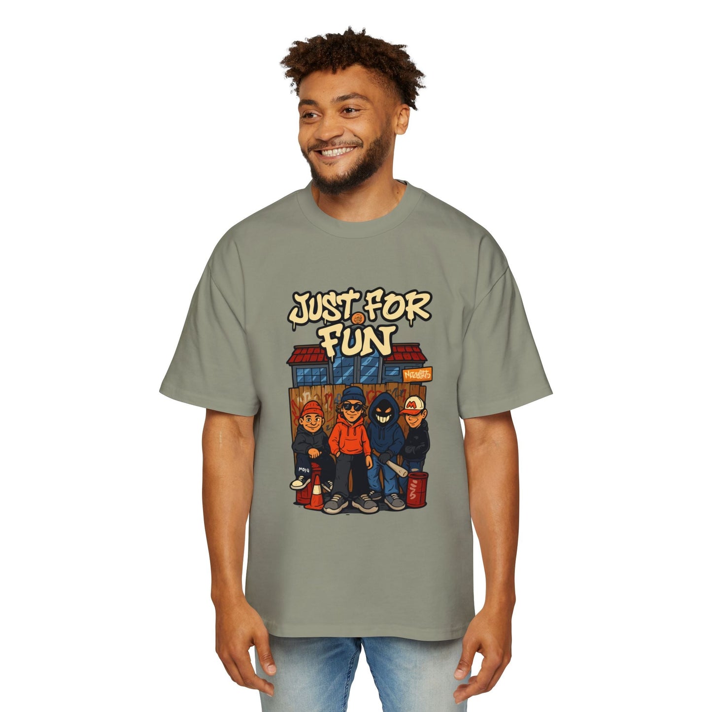 Just for Fun Oversized Tee, Men's Casual Shirt, Streetwear Fashion, Relaxed Fit Top, Gift for Him, Weekend Wear - Maklenn