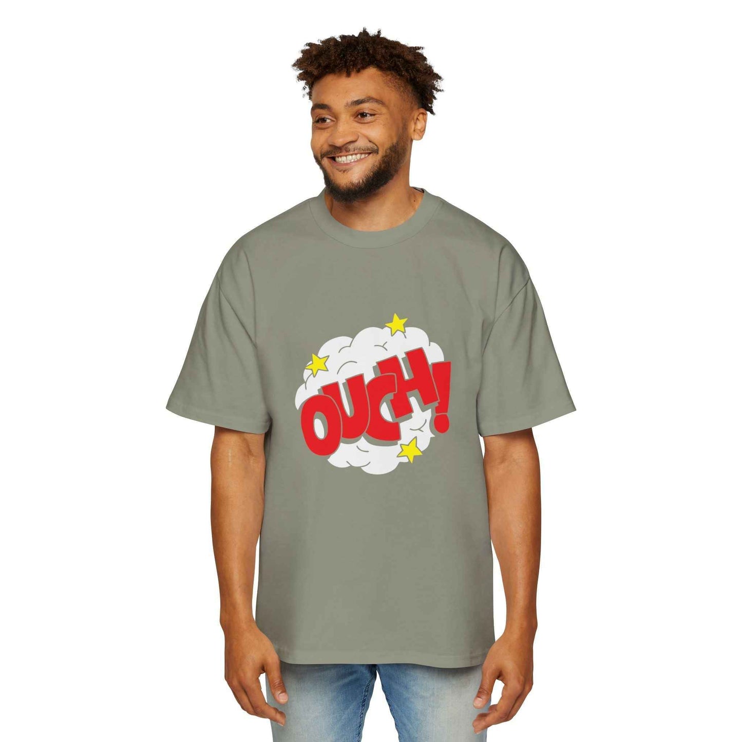Ouch! Men's Heavy Oversized Tee, Casual T-Shirt, Gift for Him, Everyday Wear, Graphic Tee, Summer Style