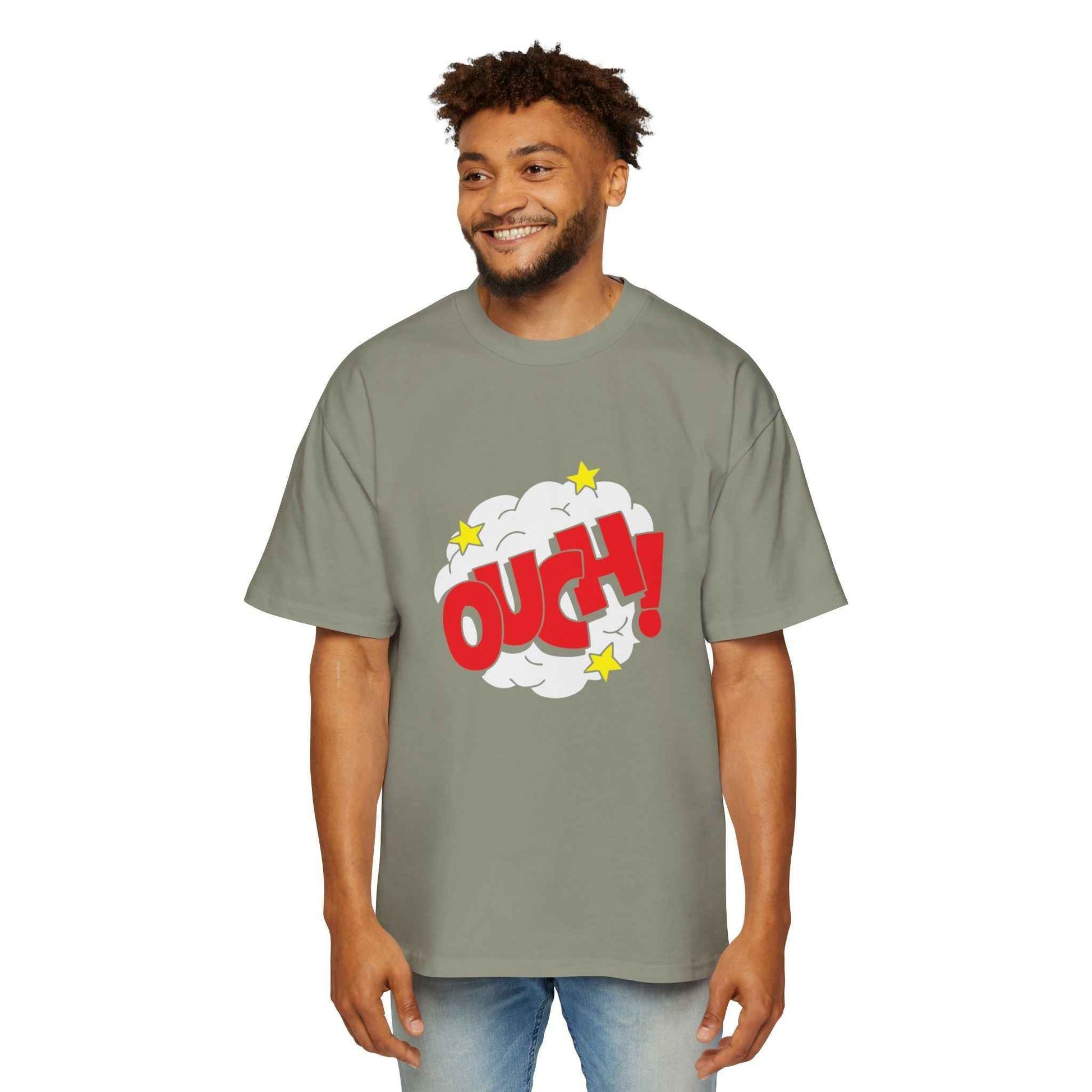 Ouch! Men's Heavy Oversized Tee, Casual T-Shirt, Gift for Him, Everyday Wear, Graphic Tee, Summer Style