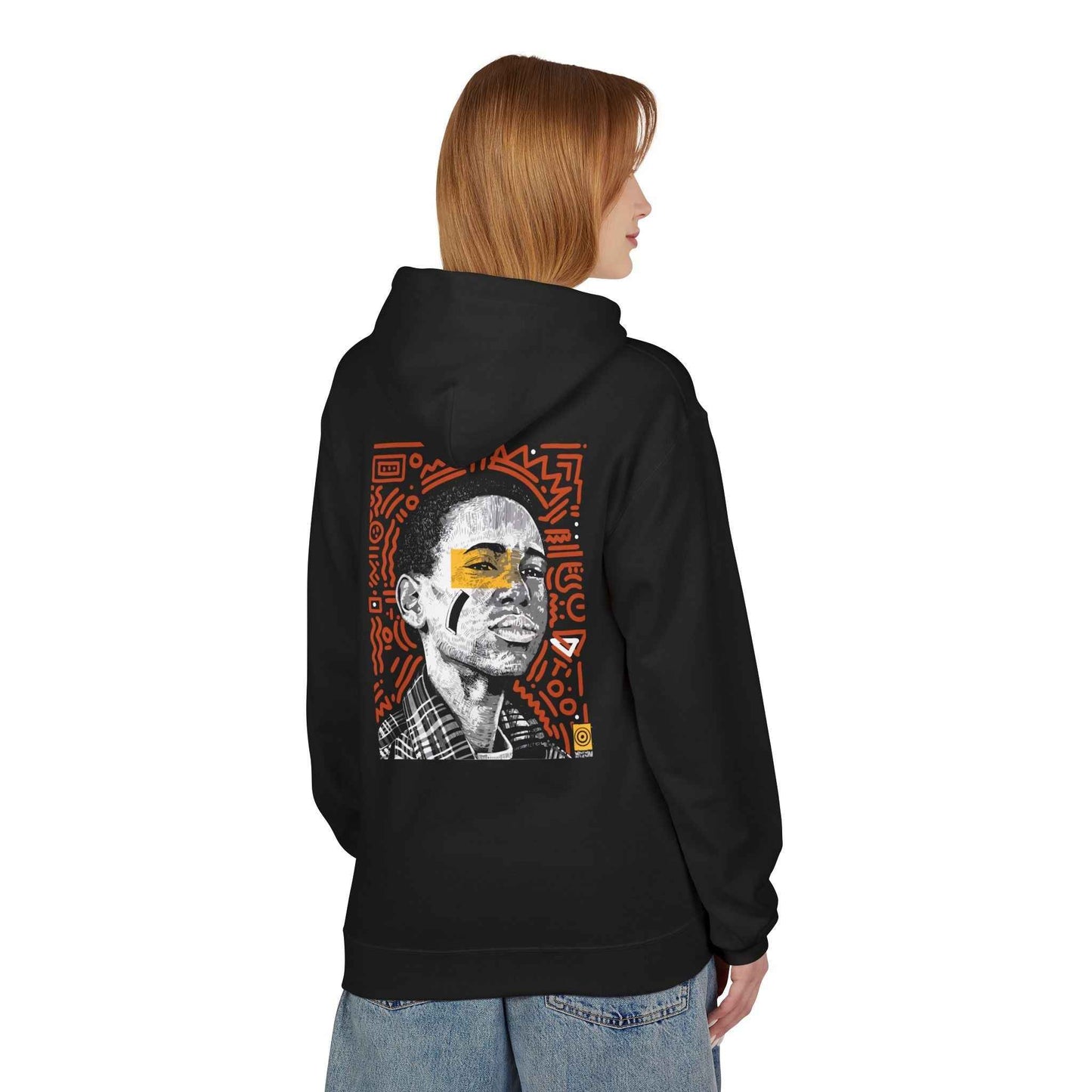 Artistic Fleece Hoodie with Unique Graphic Print for Comfort, Casual Wear, Gift for Art Lovers, Unisex Hip Hop Style