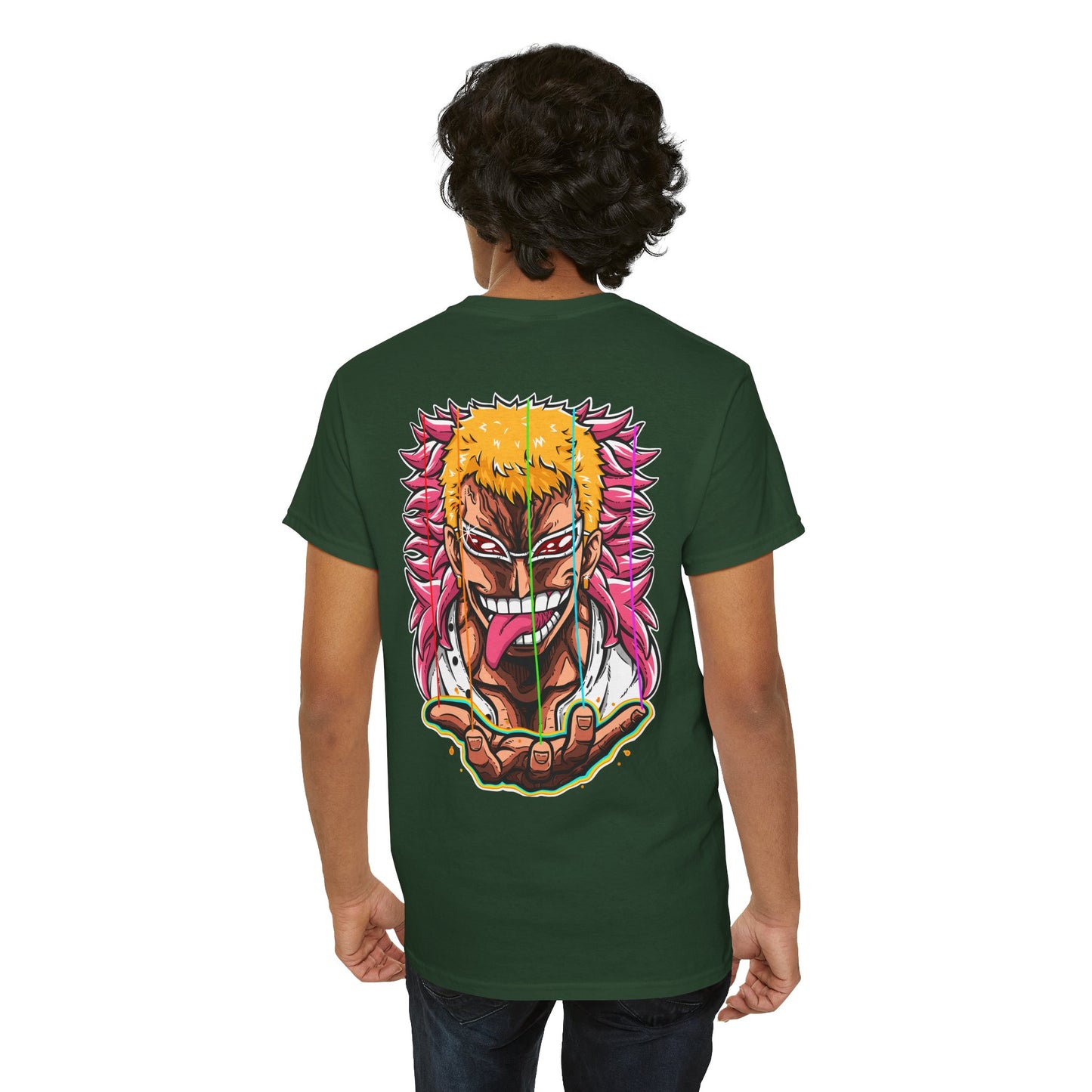 Anime Graphic Tee — Bold Color Manga Villain Back Print