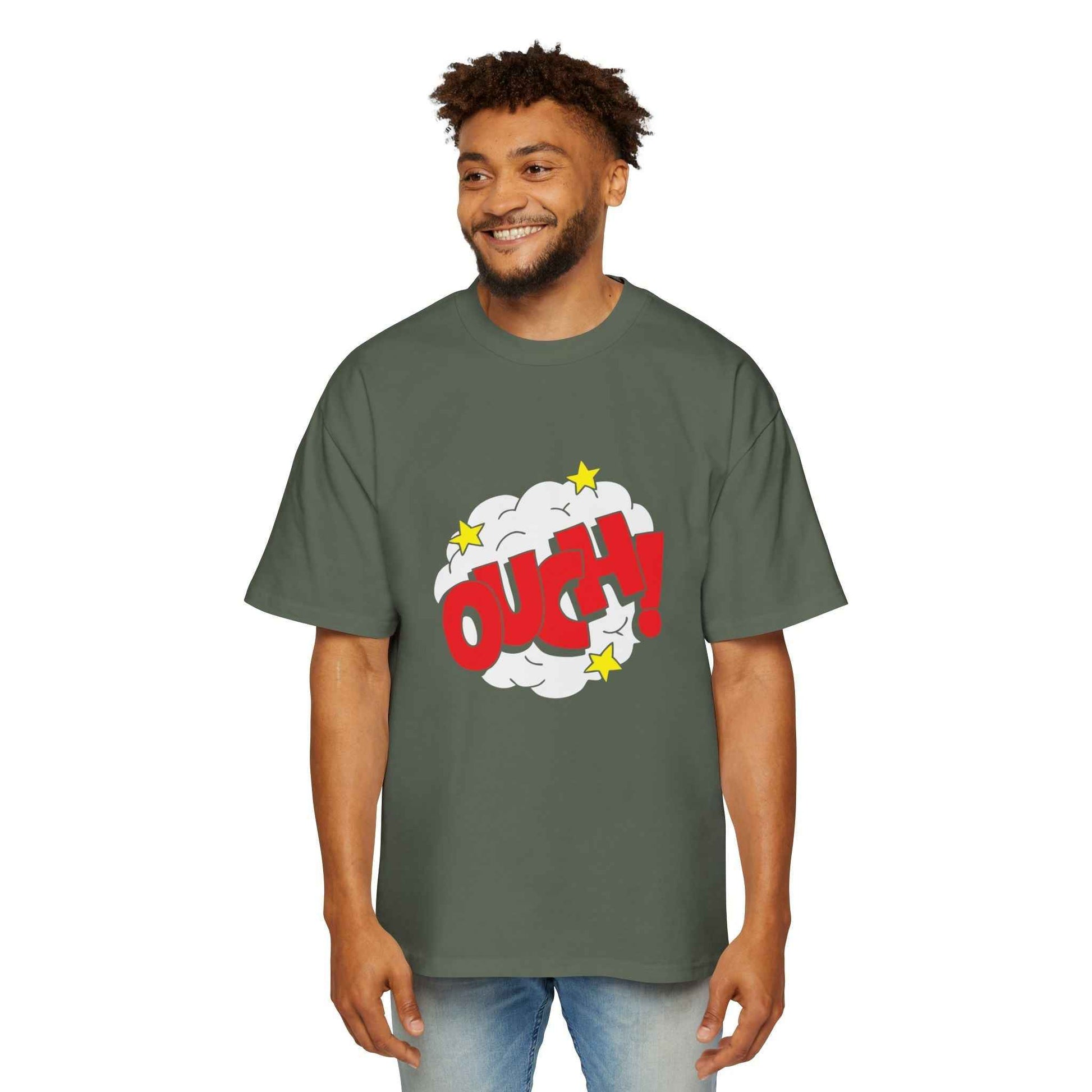 Ouch! Men's Heavy Oversized Tee, Casual T-Shirt, Gift for Him, Everyday Wear, Graphic Tee, Summer Style