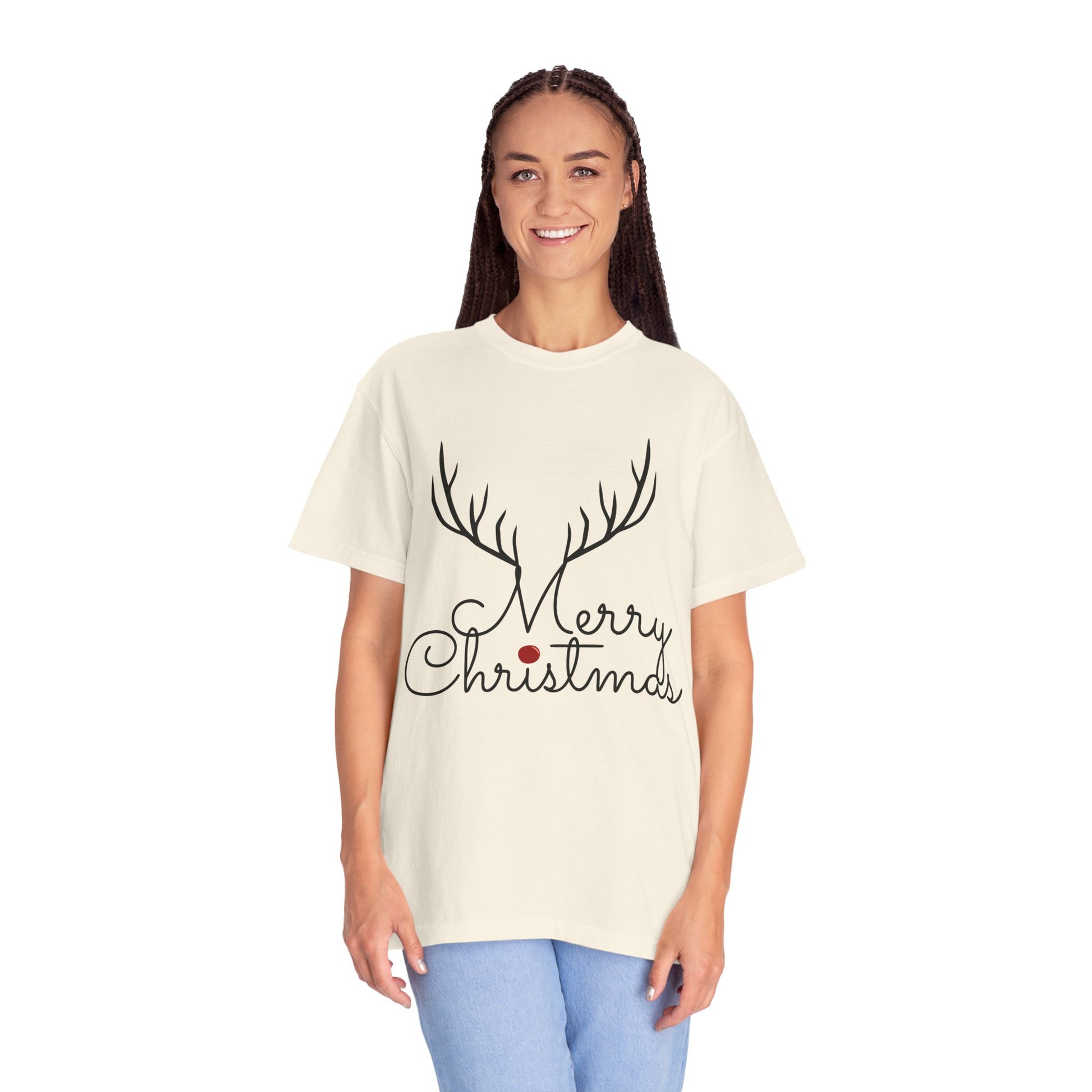 Merry Christmas Reindeer Antlers T-Shirt Printify