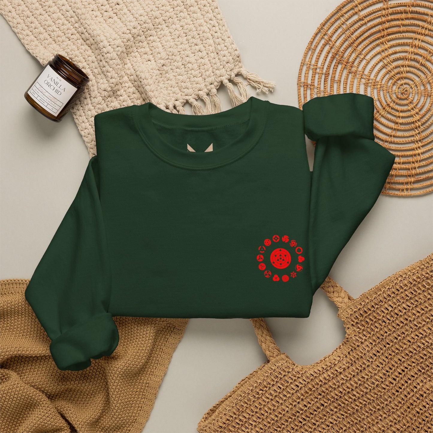 Crewneck Sweatshirt — Anime Demon Guardian Design (Red-Haired Warrior)