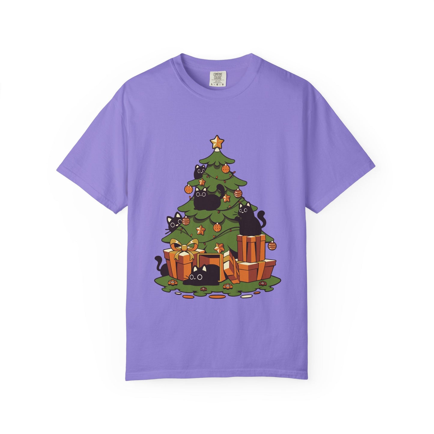 Christmas Cats T-Shirt — Cute Black Cats Tangled in Christmas Tree Holiday Tee Printify