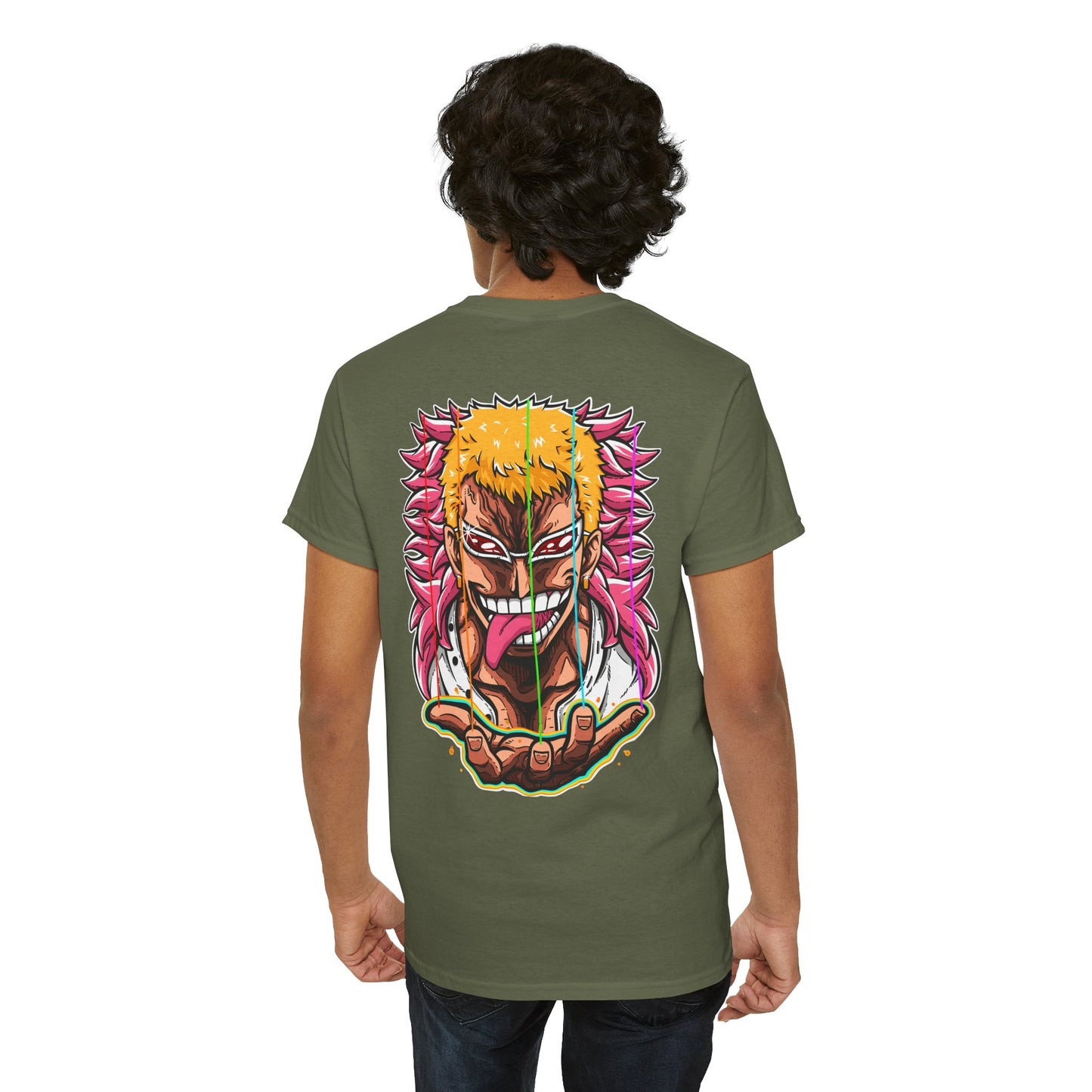 Anime Graphic Tee — Bold Color Manga Villain Back Print