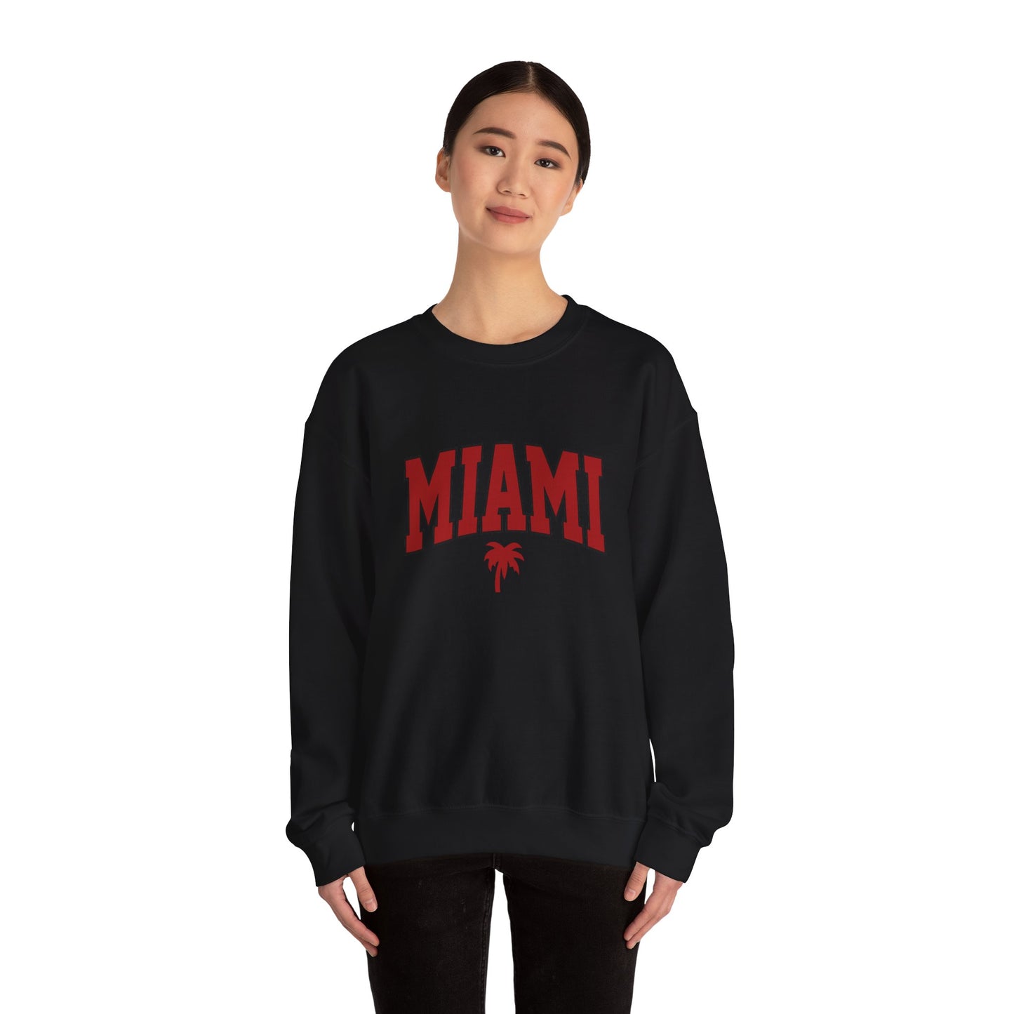 Miami Graphic Crewneck Sweatshirt, Unisex Sweatshirt, Cozy Miami Apparel, Casual Streetwear, Perfect Gift for Sport Lovers Printify