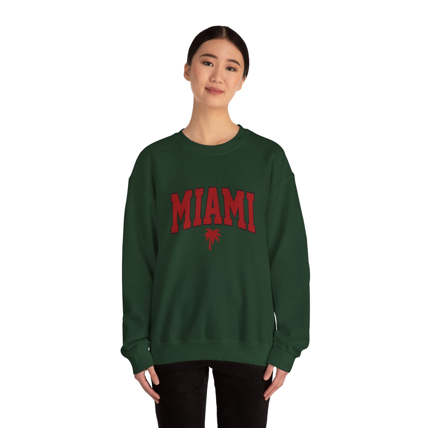 Miami Graphic Crewneck Sweatshirt, Unisex Sweatshirt, Cozy Miami Apparel, Casual Streetwear, Perfect Gift for Sport Lovers Printify