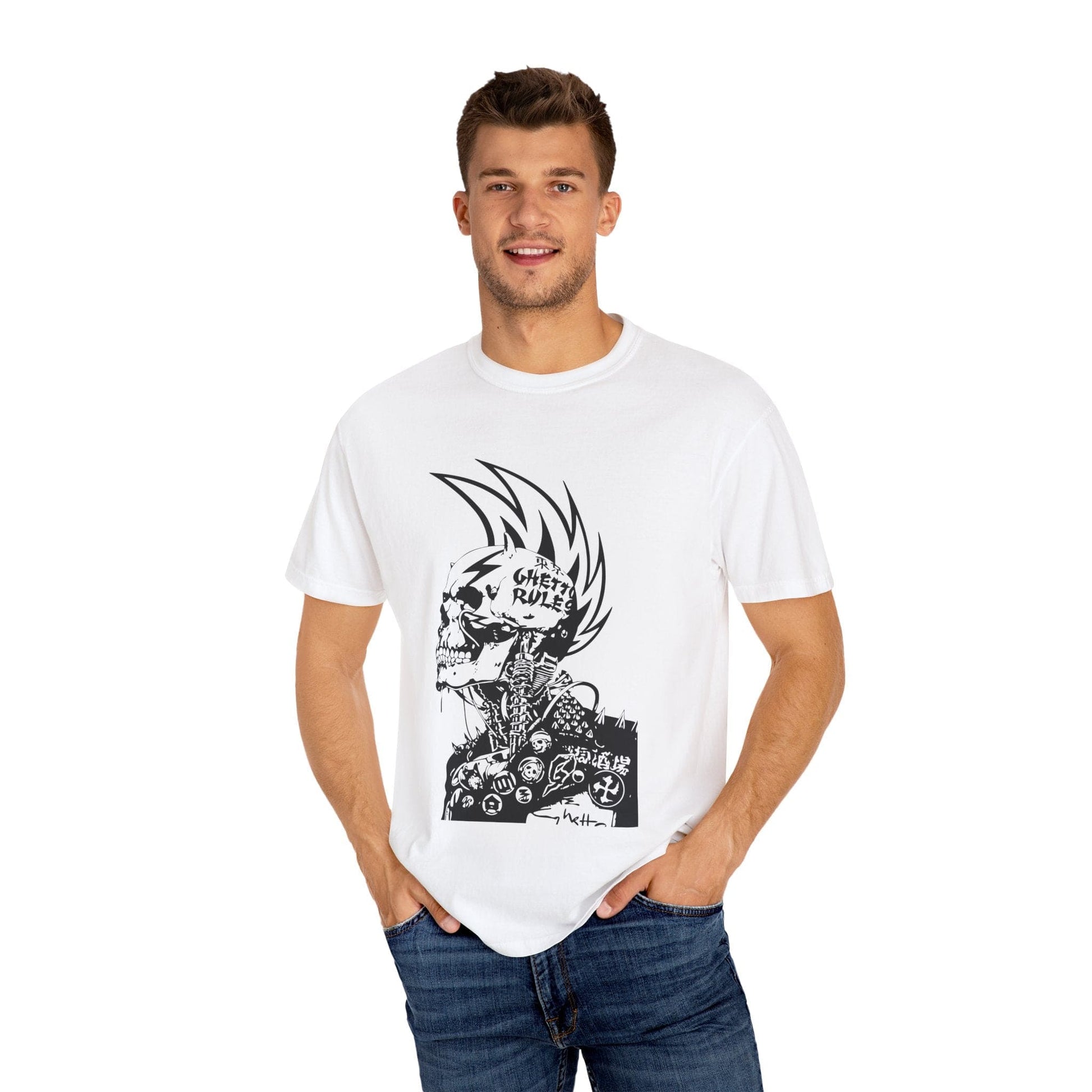 Punk Skull Graphic T-shirt for Unisex, Emo Fashion Tee, Edgy Streetwear, Gift for Music Lovers, Halloween Costume - Maklenn