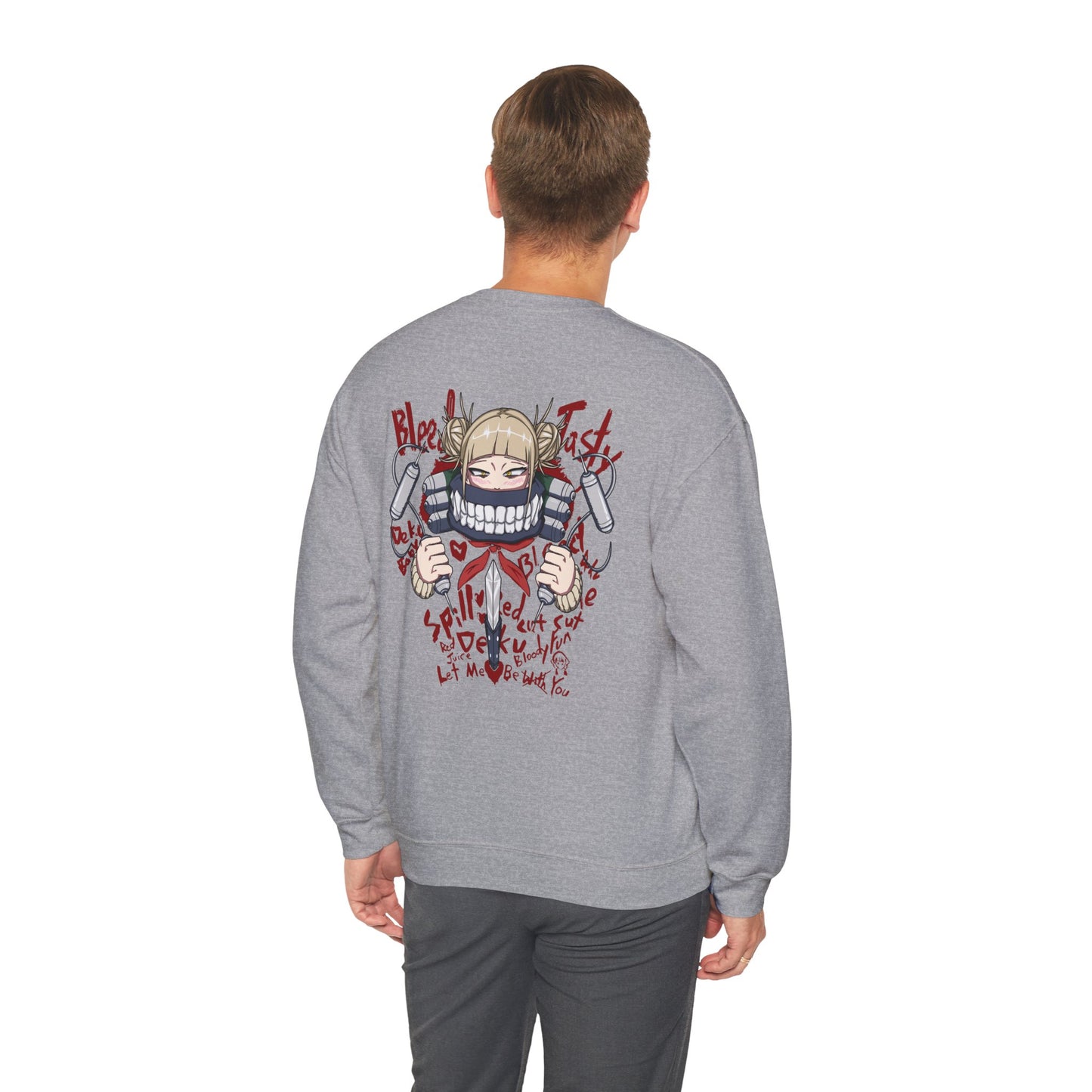 Graphic Crewneck Sweatshirt — Grinning Girl Horror Manga Design