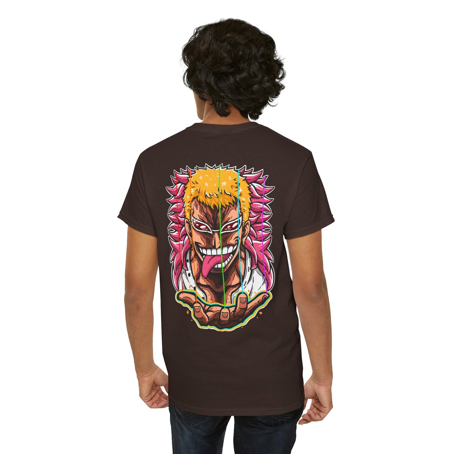 Anime Graphic Tee — Bold Color Manga Villain Back Print