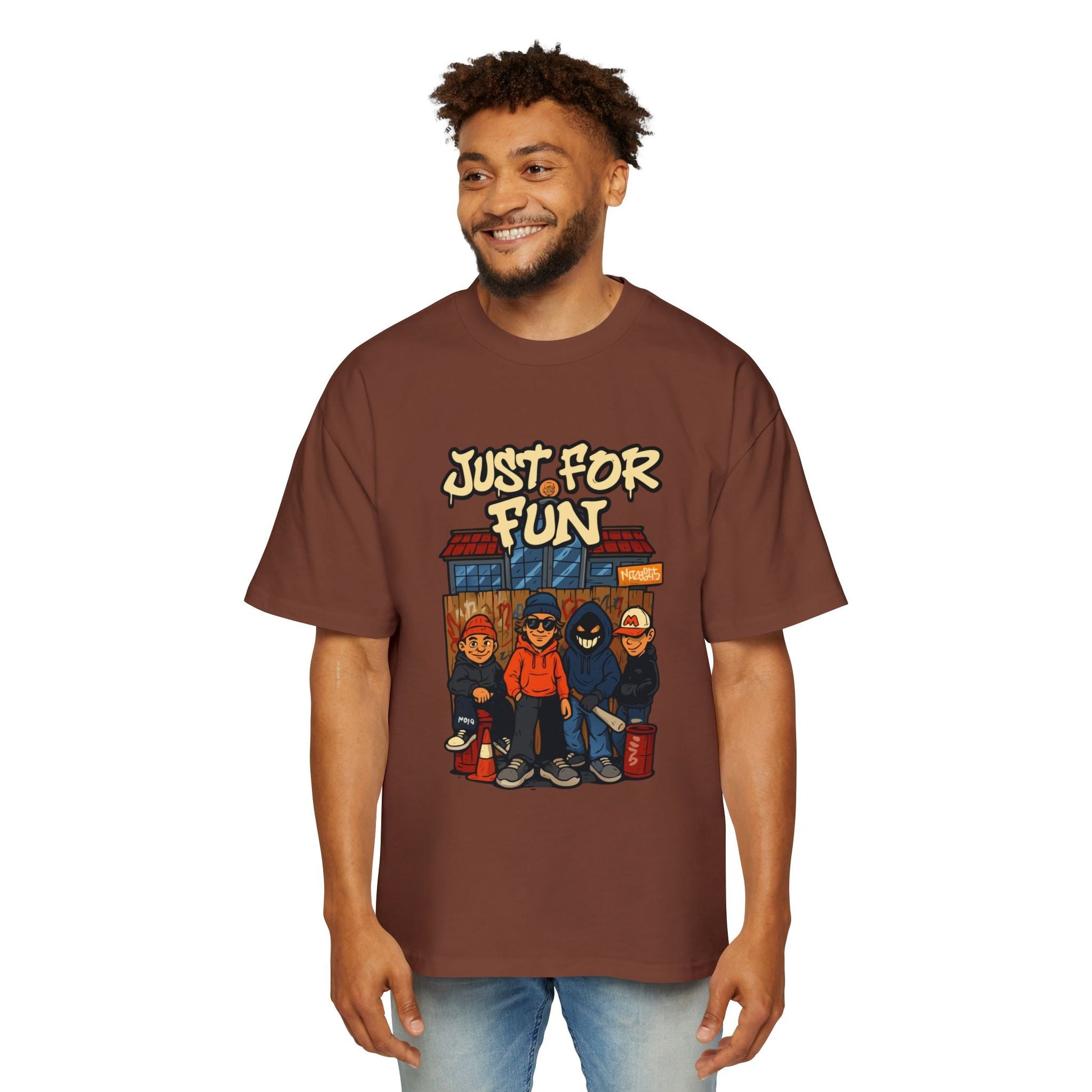 Just for Fun Oversized Tee, Men's Casual Shirt, Streetwear Fashion, Relaxed Fit Top, Gift for Him, Weekend Wear - Maklenn