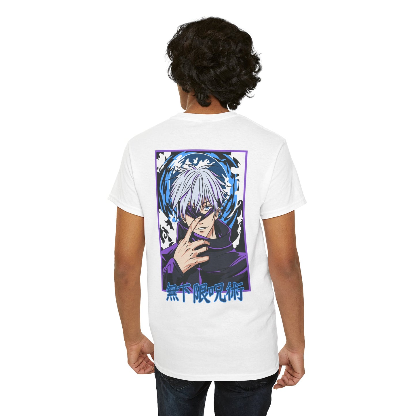 Jujutsu Kaisen Gojo Satoru Anime T-Shirt — Back Graphic & Japanese Logo