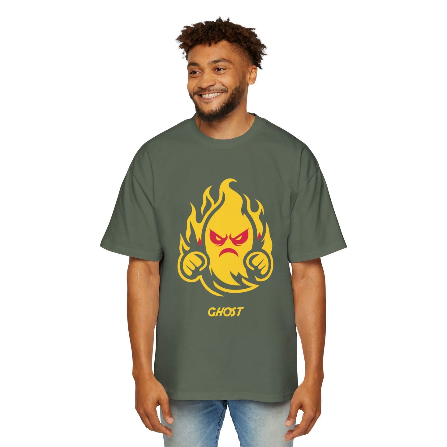Men's Oversized Graphic Tee, Fun Flame Design, Casual Wear, Streetwear, Unique Gift, Cool Men's Apparel Printify