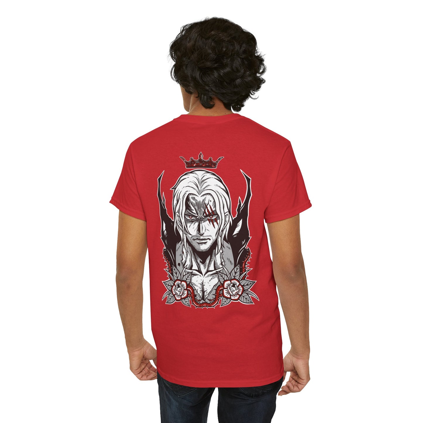 One Piece Anime Tee — White 'King' Pirate Skull Chest & Back Graphic Shirt