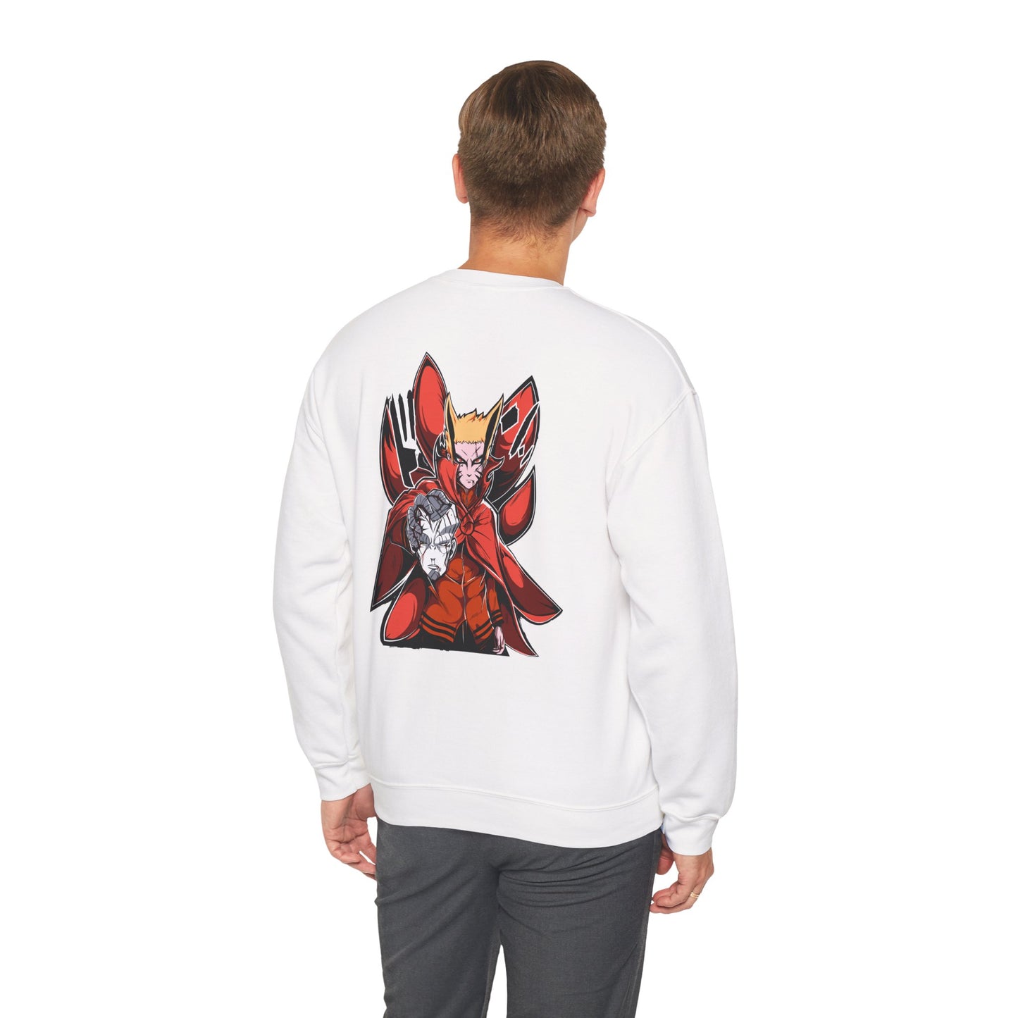 Anime Red Demon Crewneck Sweatshirt — Naruto-Inspired Kurama & Shadow Art