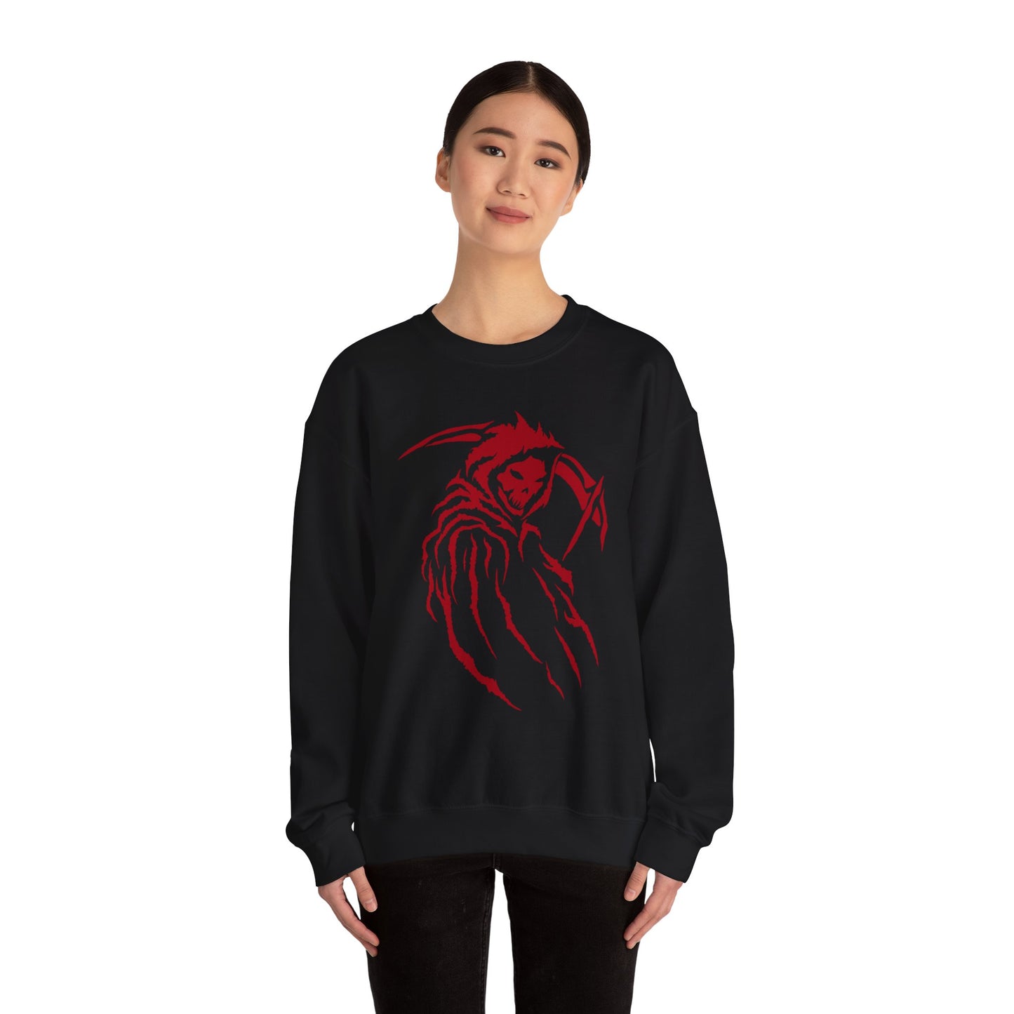 Grim Reaper Crewneck Sweatshirt | Unisex Cozy Pullover, Halloween Sweatshirt, Horror Aesthetic Apparel, Gift for Fans Printify