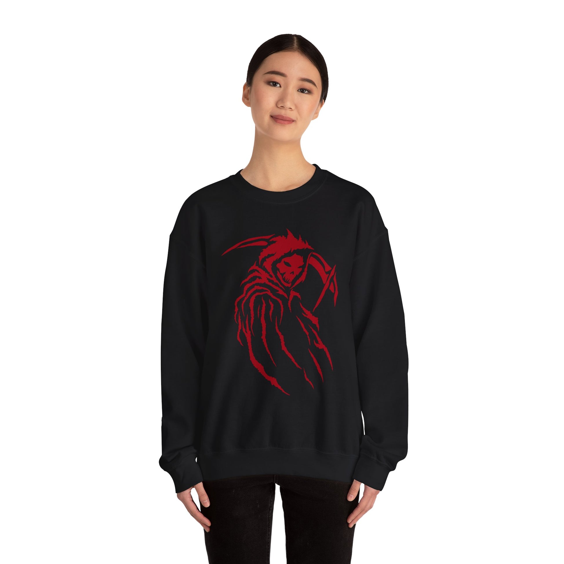 Grim Reaper Crewneck Sweatshirt | Unisex Cozy Pullover, Halloween Sweatshirt, Horror Aesthetic Apparel, Gift for Fans Printify
