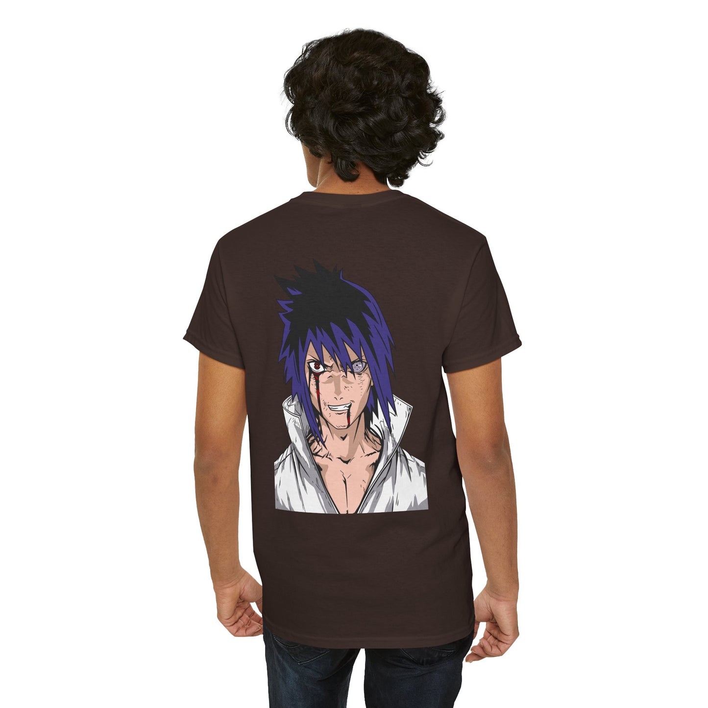 Anime Character Graphic Tee — Blue-Haired Manga Hero Back Print