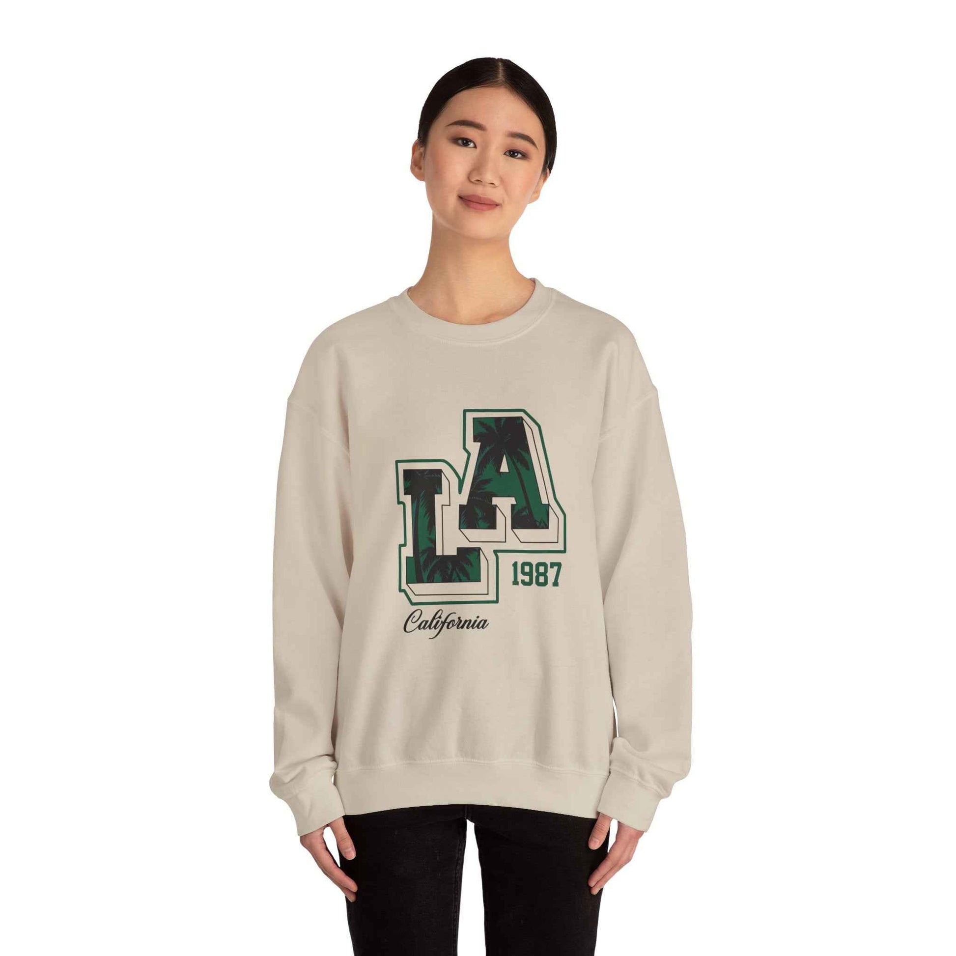 LA California 1987 Crewneck Sweatshirt, Cozy Unisex Sweatshirt, Casual Outing Apparel, Perfect Gift for Birthdays, Relaxed Fit Tees