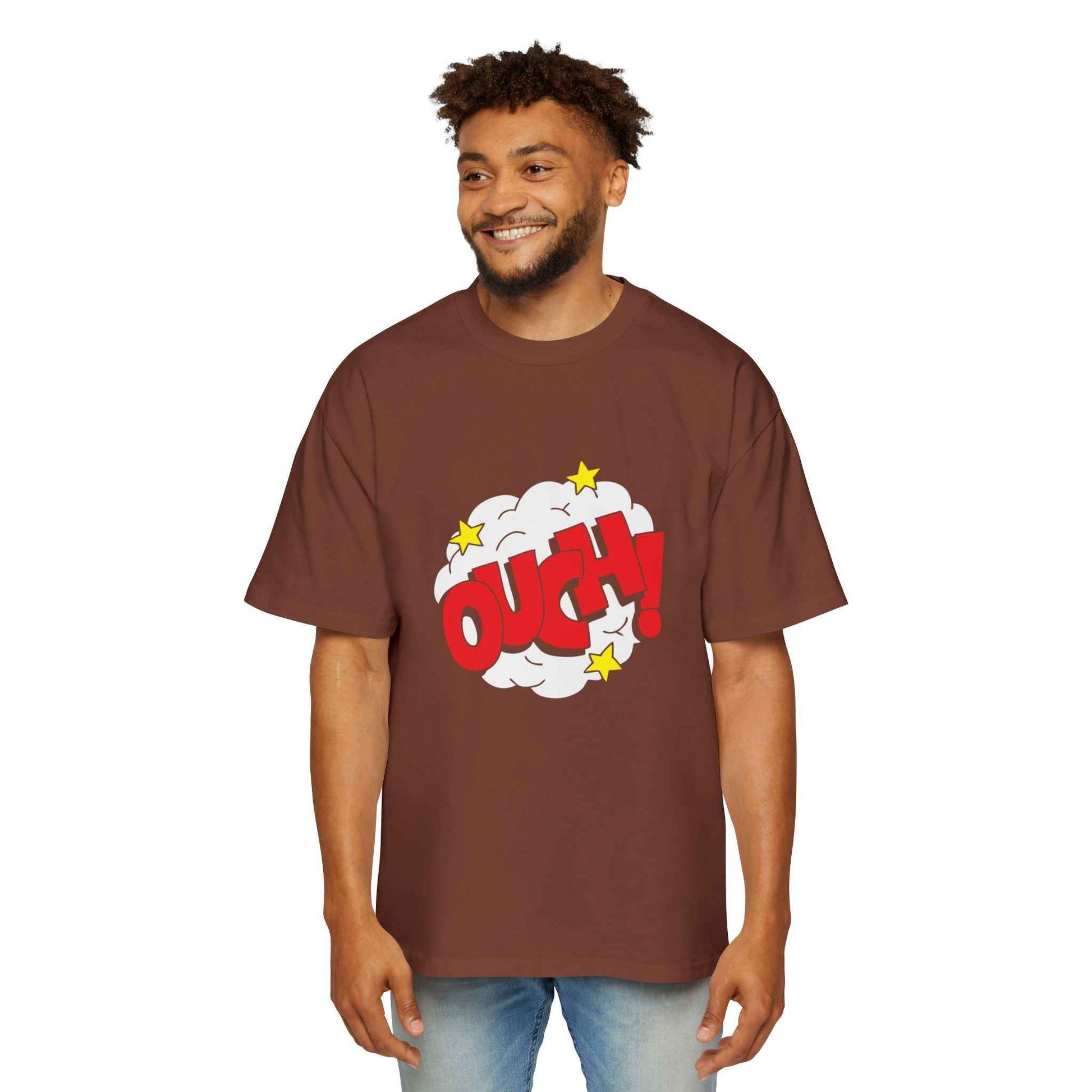 Ouch! Men's Heavy Oversized Tee, Casual T-Shirt, Gift for Him, Everyday Wear, Graphic Tee, Summer Style