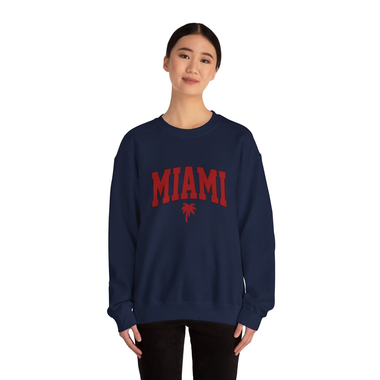 Miami Graphic Crewneck Sweatshirt, Unisex Sweatshirt, Cozy Miami Apparel, Casual Streetwear, Perfect Gift for Sport Lovers Printify