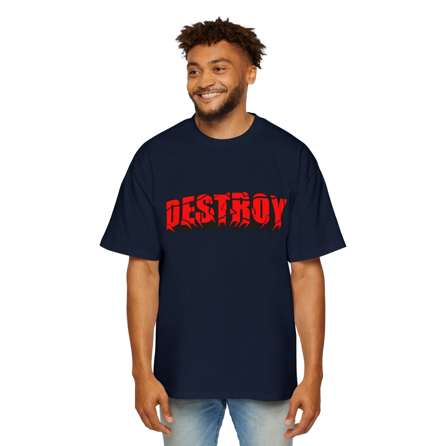 Men's Oversized Graphic Tee - DESTROY, Casual Streetwear, Unisex Fashion, Trendy Men's Shirt, Gift for Him, Everyday Wear - Maklenn