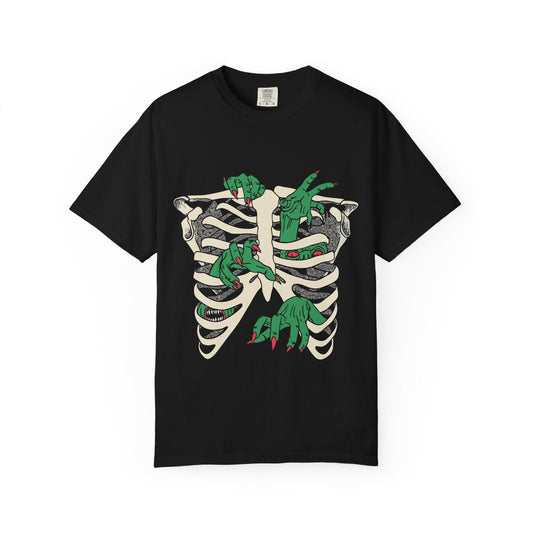 Skeleton Dino Unisex T-Shirt | Vintage Graphic Tee, Fun Gift, Casual Wear, Eco-Friendly Clothing, Halloween Apparel - Maklenn
