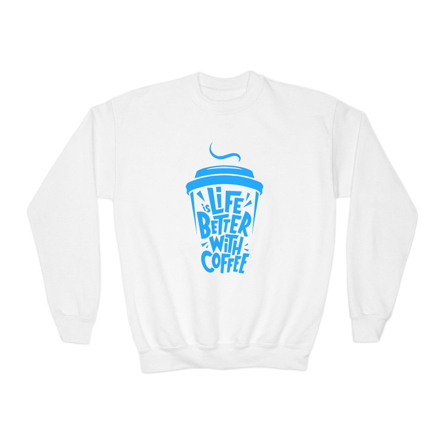 Youth Crewneck Sweatshirt - Life is Better with Coffee - Cozy Gift for Coffee Lovers, Trendy Kids Fashion, Casual Wear, Everyday Comfort Printify