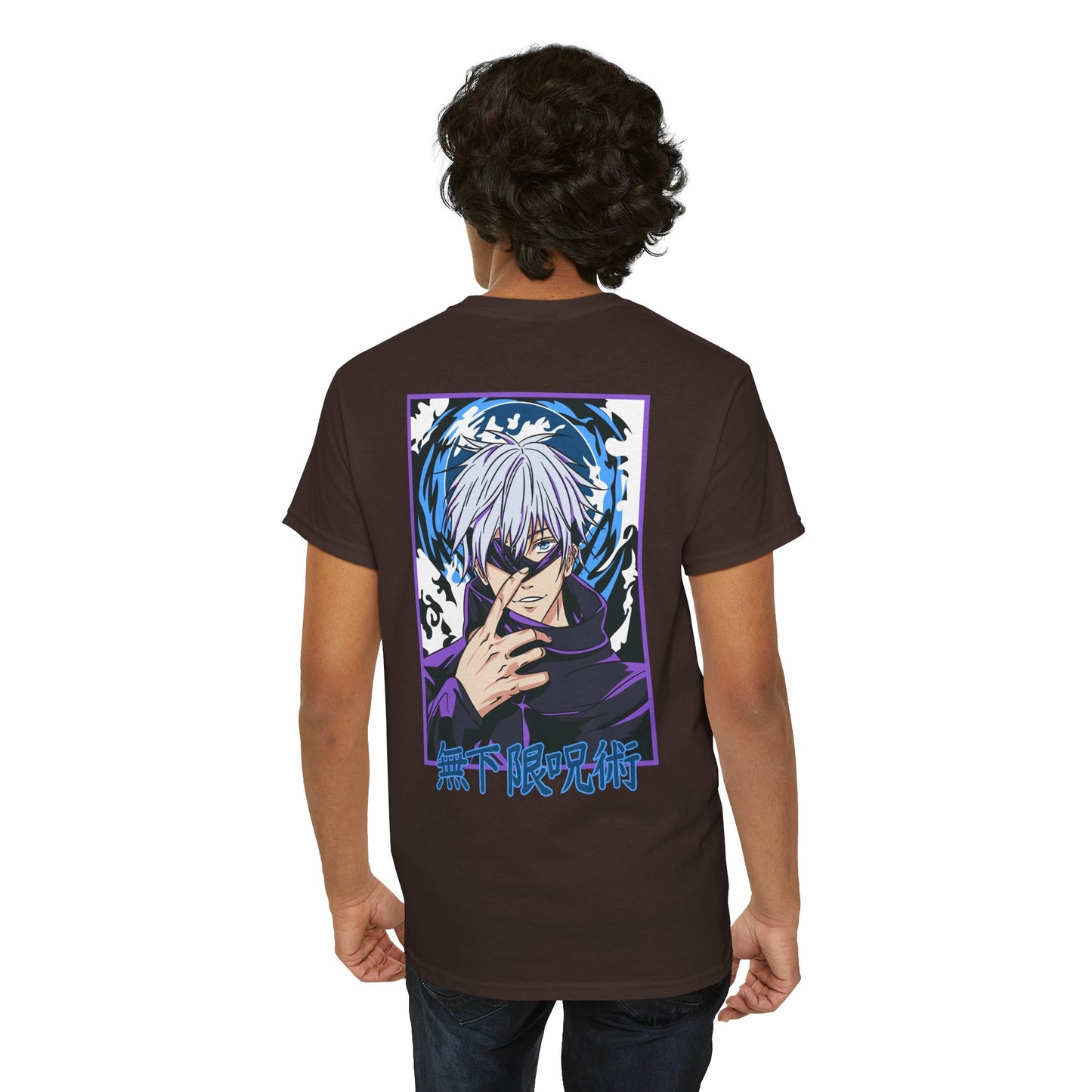 Jujutsu Kaisen Gojo Satoru Anime T-Shirt — Back Graphic & Japanese Logo