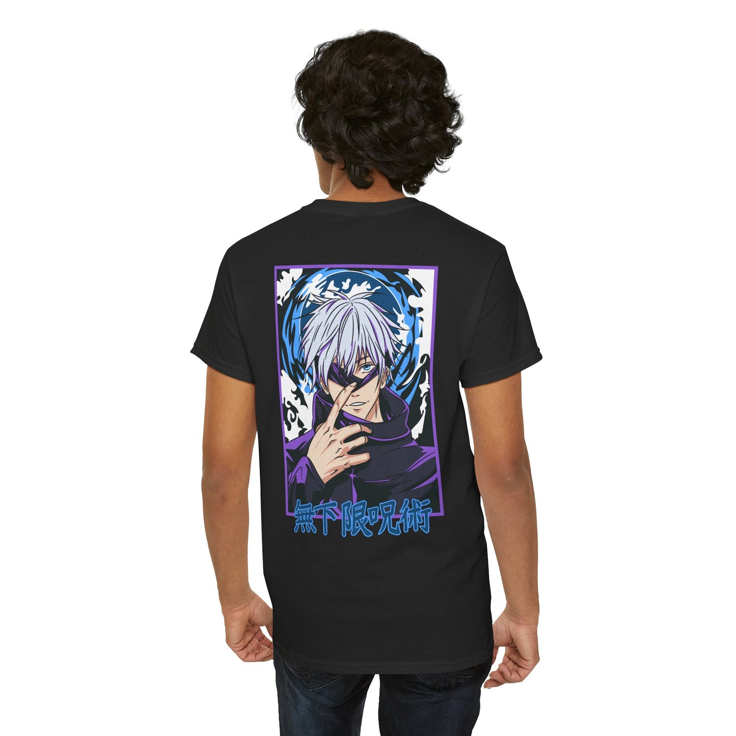 Jujutsu Kaisen Gojo Satoru Anime T-Shirt — Back Graphic & Japanese Logo