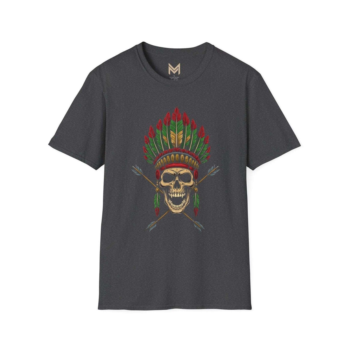 Skull and Feather Camp T-Shirt, Boho Unisex Tee, Festival Apparel, Edgy Graphic Shirt, Halloween Costume Top - Maklenn