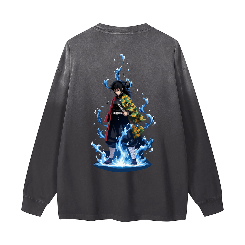 Giyu Tomioka | Demon Slayer | Gradient Washed Long Sleeve T-Shirt ODMPOD