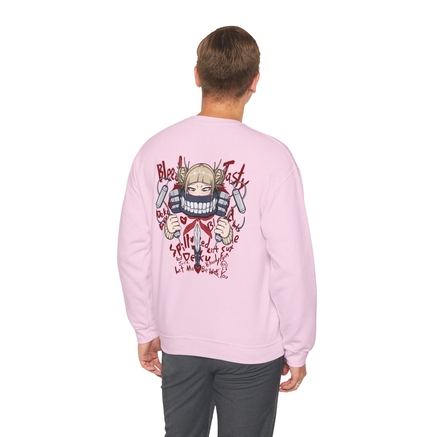 Graphic Crewneck Sweatshirt — Grinning Girl Horror Manga Design