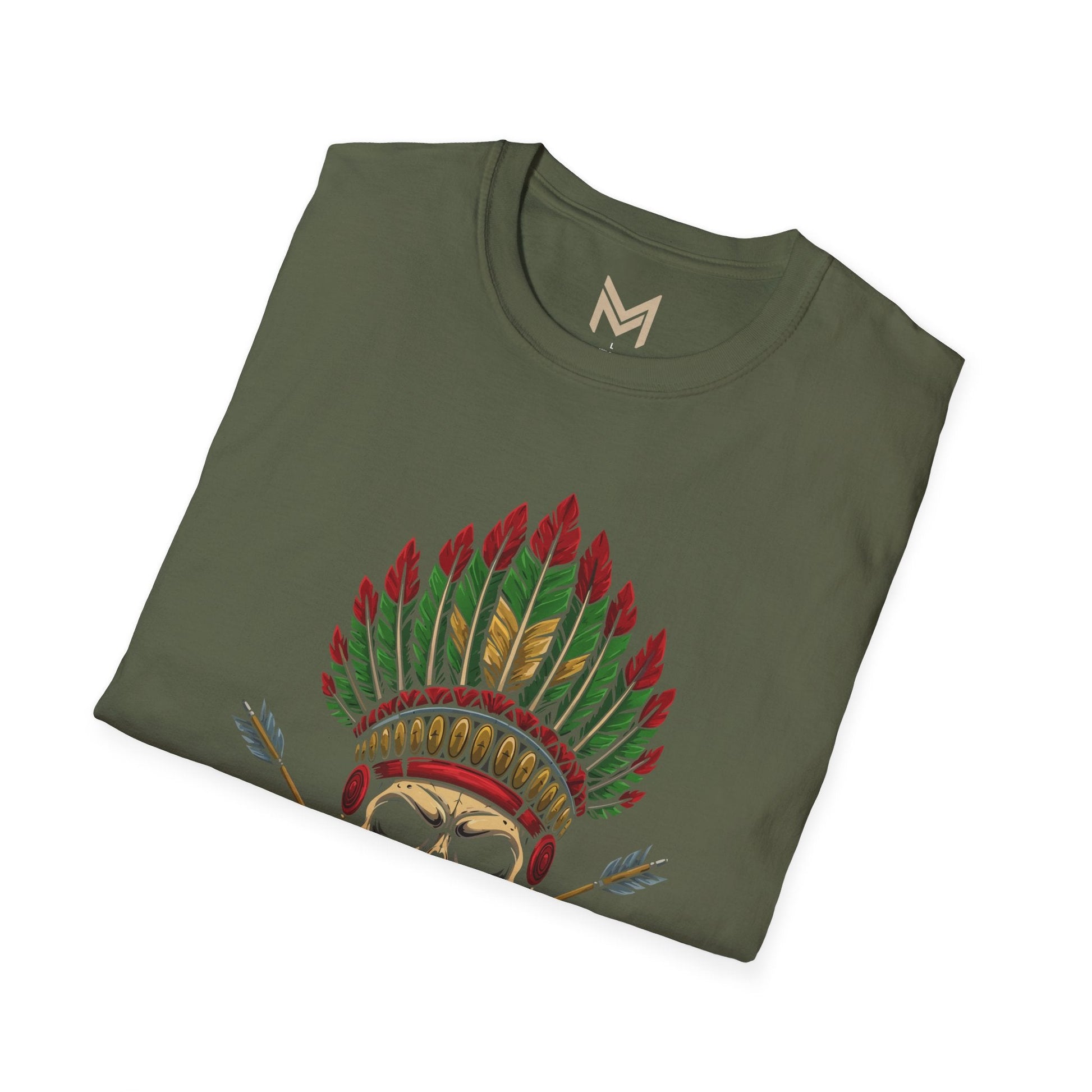Skull and Feather Camp T-Shirt, Boho Unisex Tee, Festival Apparel, Edgy Graphic Shirt, Halloween Costume Top - Maklenn