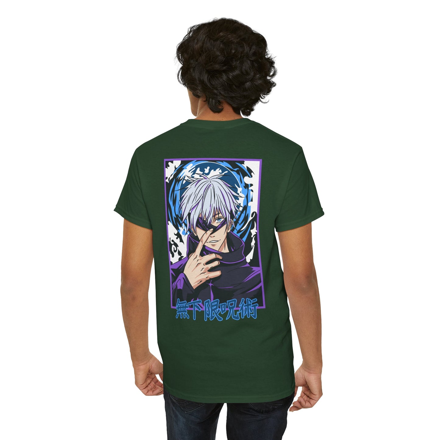 Jujutsu Kaisen Gojo Satoru Anime T-Shirt — Back Graphic & Japanese Logo