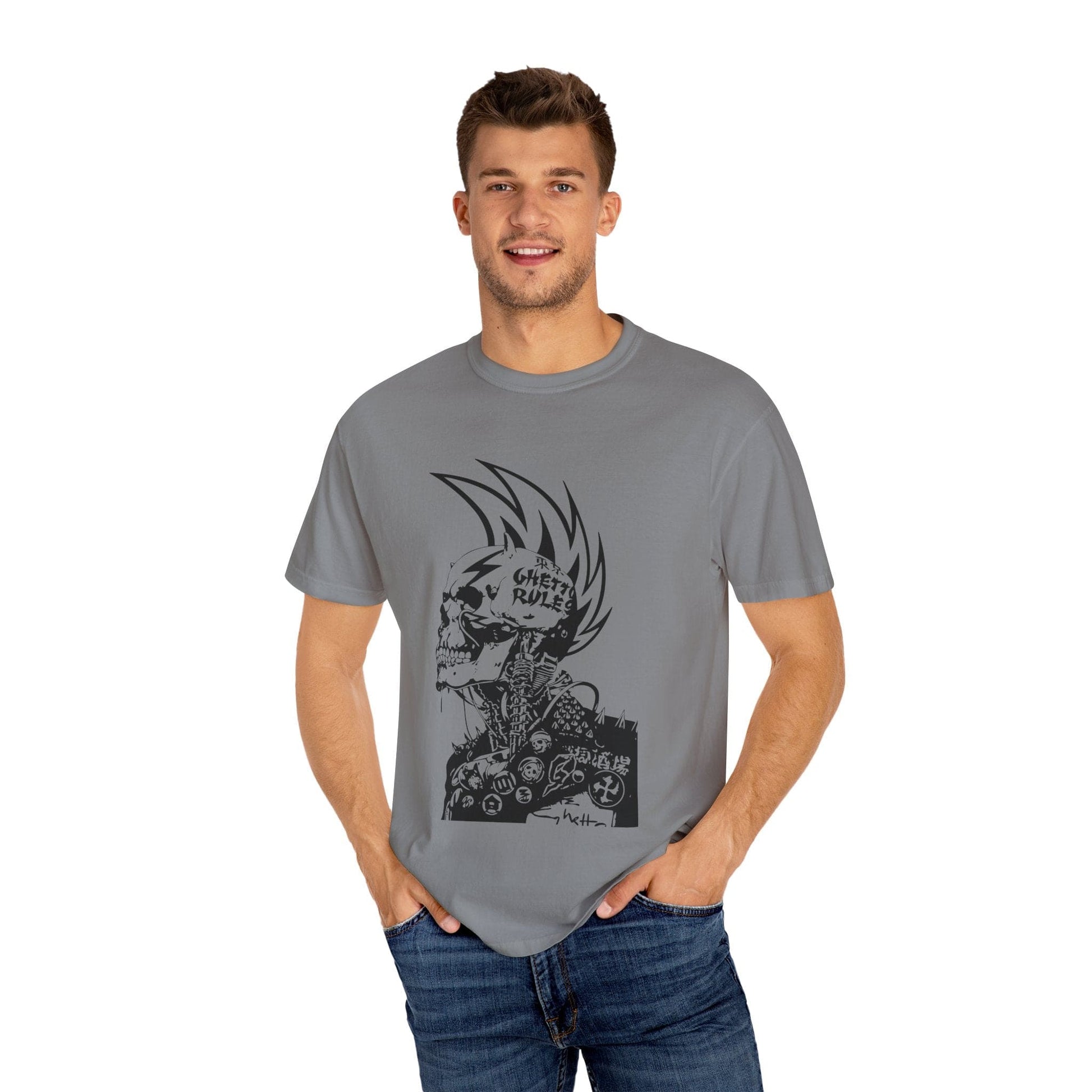 Punk Skull Graphic T-shirt for Unisex, Emo Fashion Tee, Edgy Streetwear, Gift for Music Lovers, Halloween Costume - Maklenn
