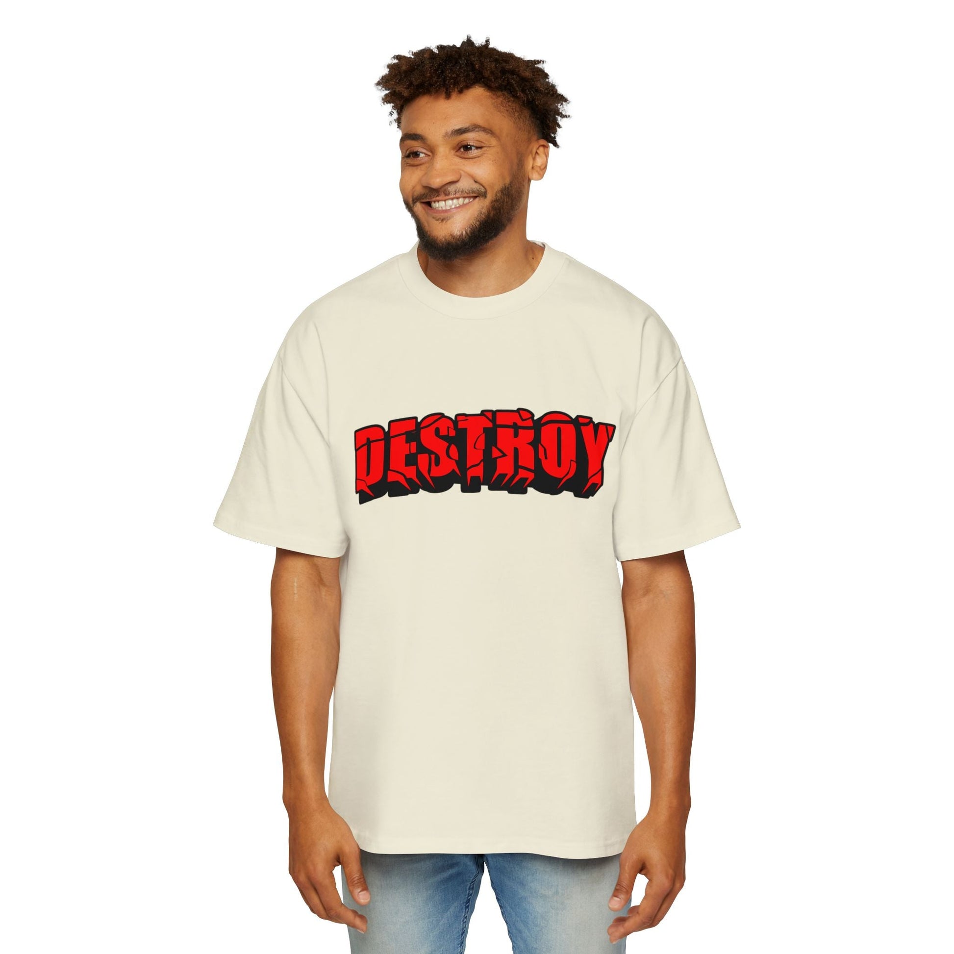 Men's Oversized Graphic Tee - DESTROY, Casual Streetwear, Unisex Fashion, Trendy Men's Shirt, Gift for Him, Everyday Wear - Maklenn