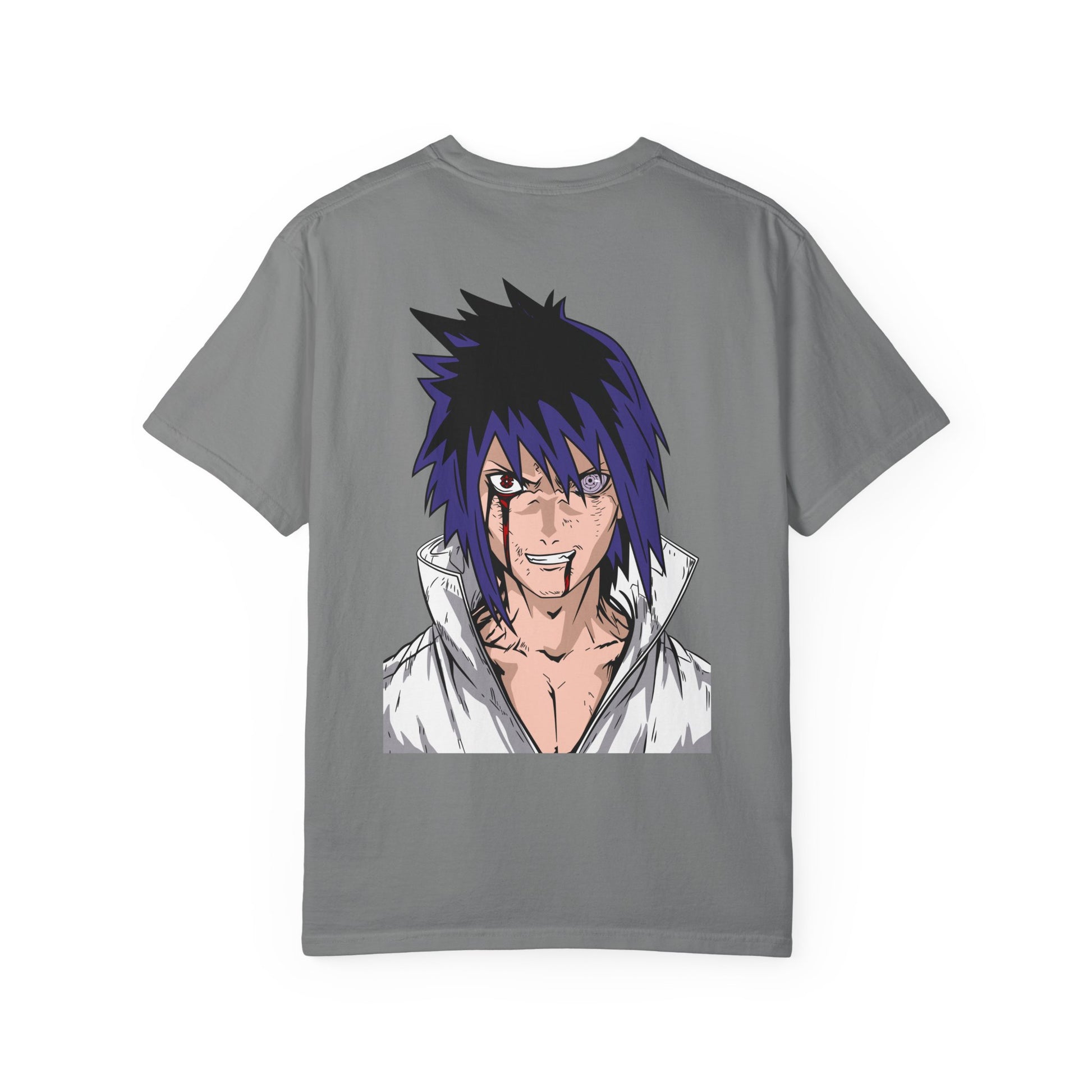 Anime Sasuke Graphic T-Shirt — Naruto Villain Back Print & Front Emblem Printify