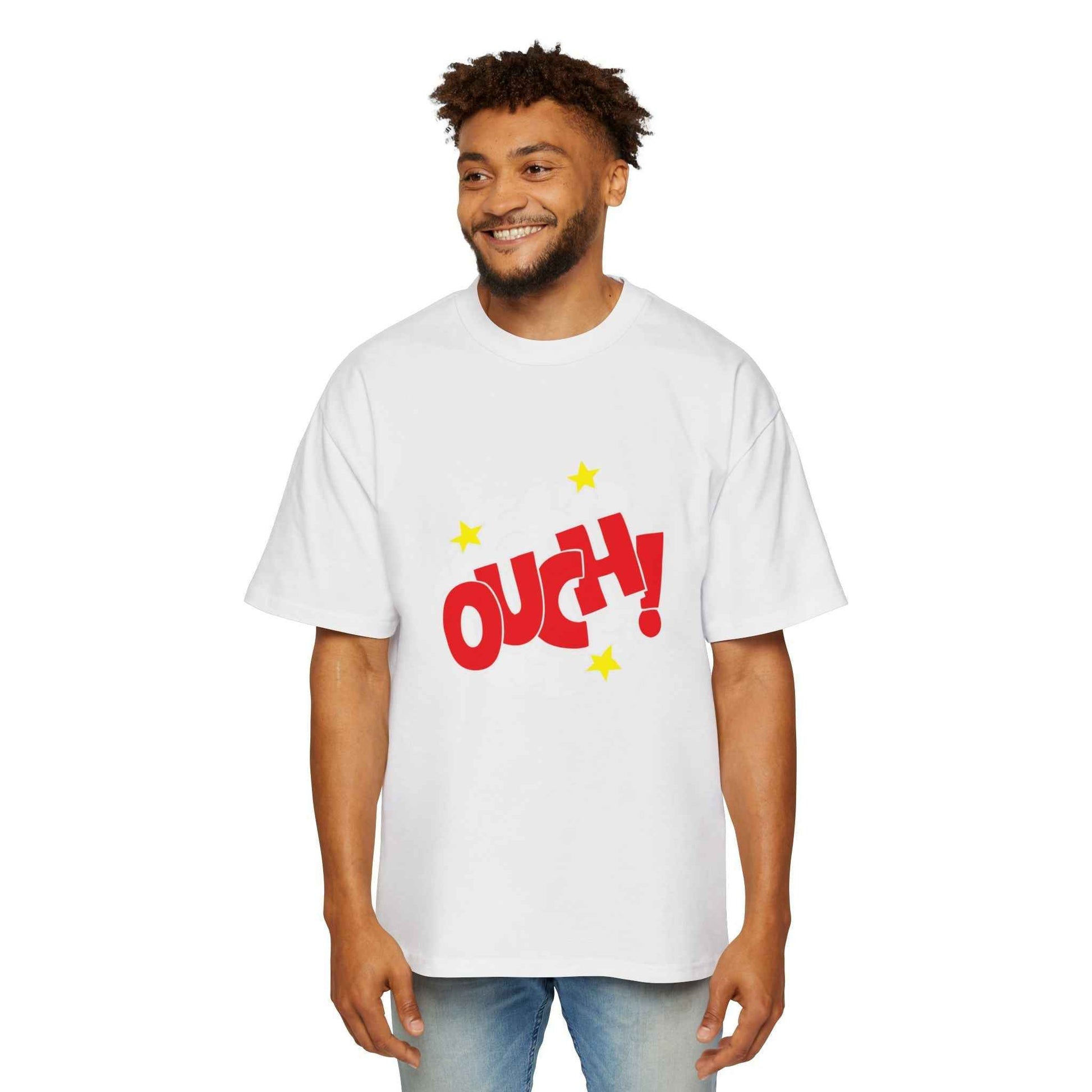 Ouch! Men's Heavy Oversized Tee, Casual T-Shirt, Gift for Him, Everyday Wear, Graphic Tee, Summer Style