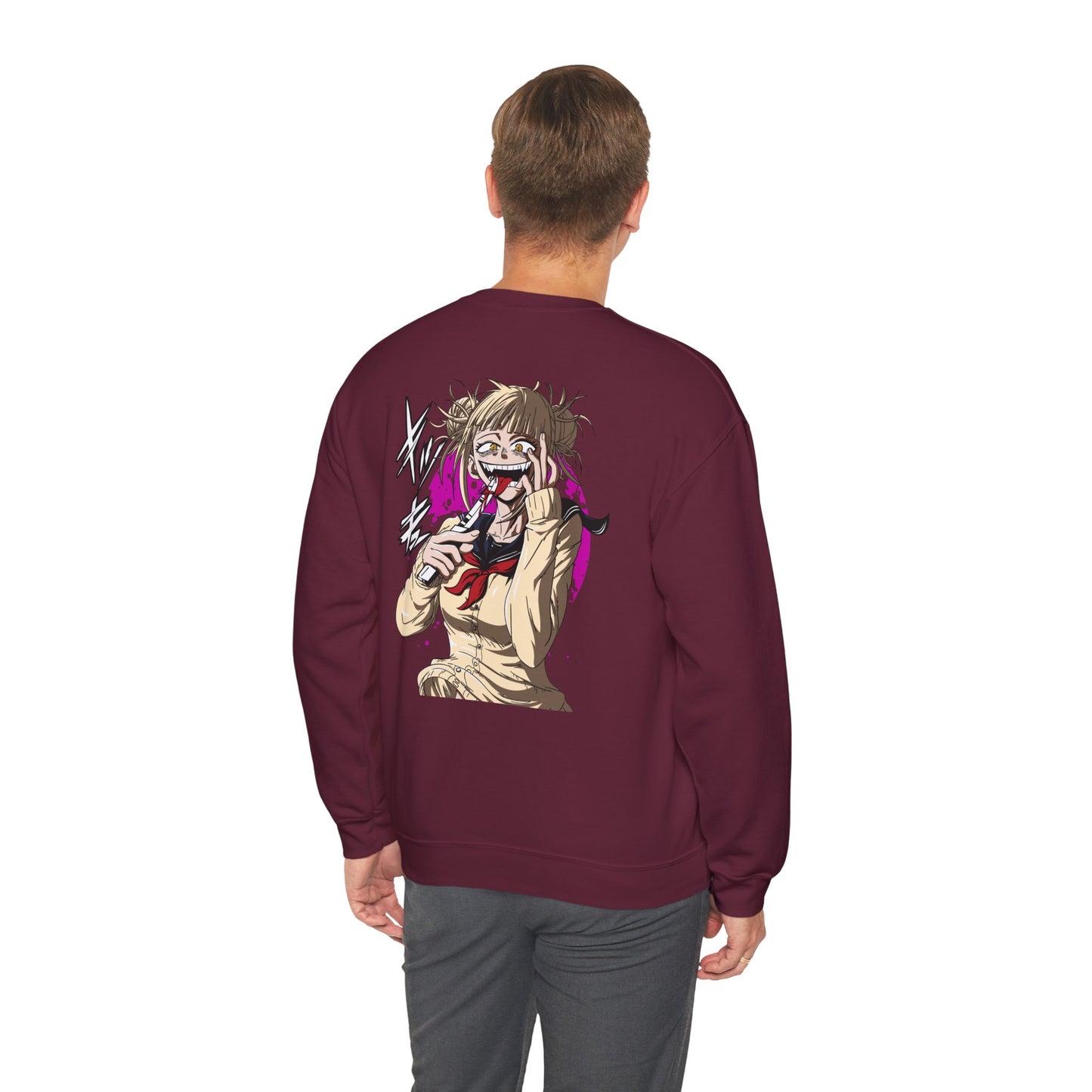 Anime Graphic Crewneck Sweatshirt — Toga Himiko Illustration & Japanese Logo