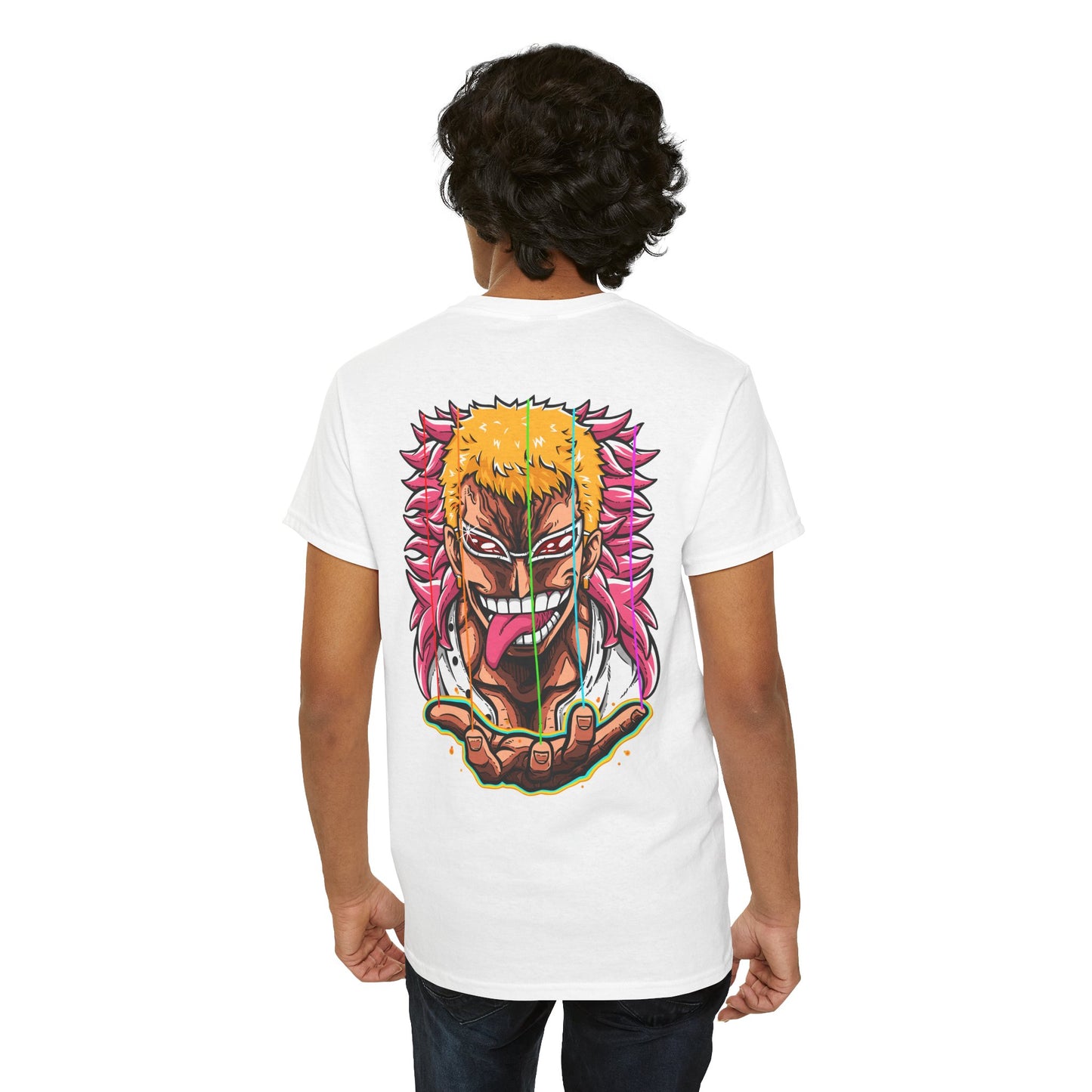 Anime Graphic Tee — Bold Color Manga Villain Back Print