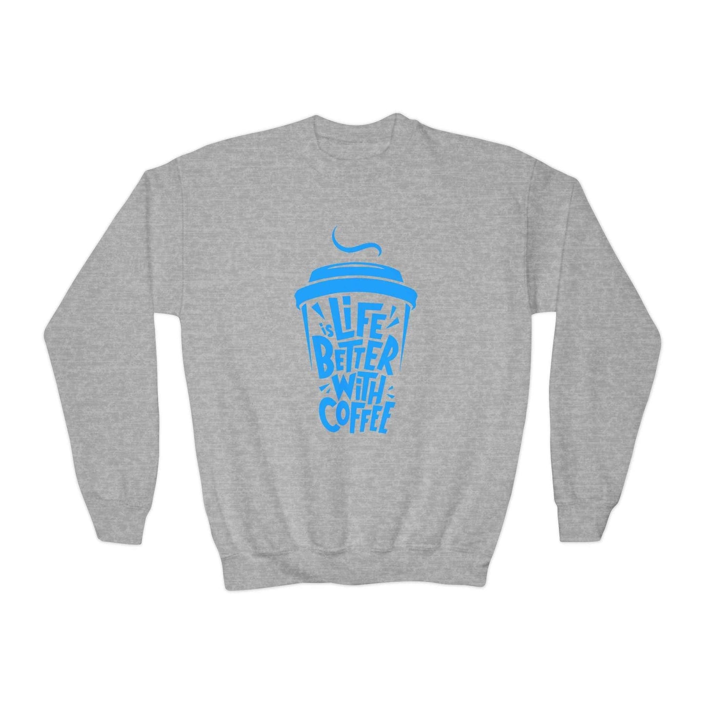 Youth Crewneck Sweatshirt - Life is Better with Coffee - Cozy Gift for Coffee Lovers, Trendy Kids Fashion, Casual Wear, Everyday Comfort