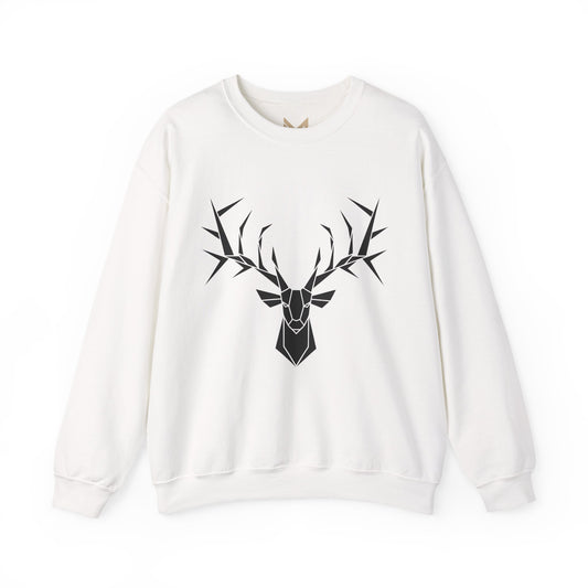 Geometric Stag Crewneck Sweatshirt — Minimal Black Deer Graphic Printify